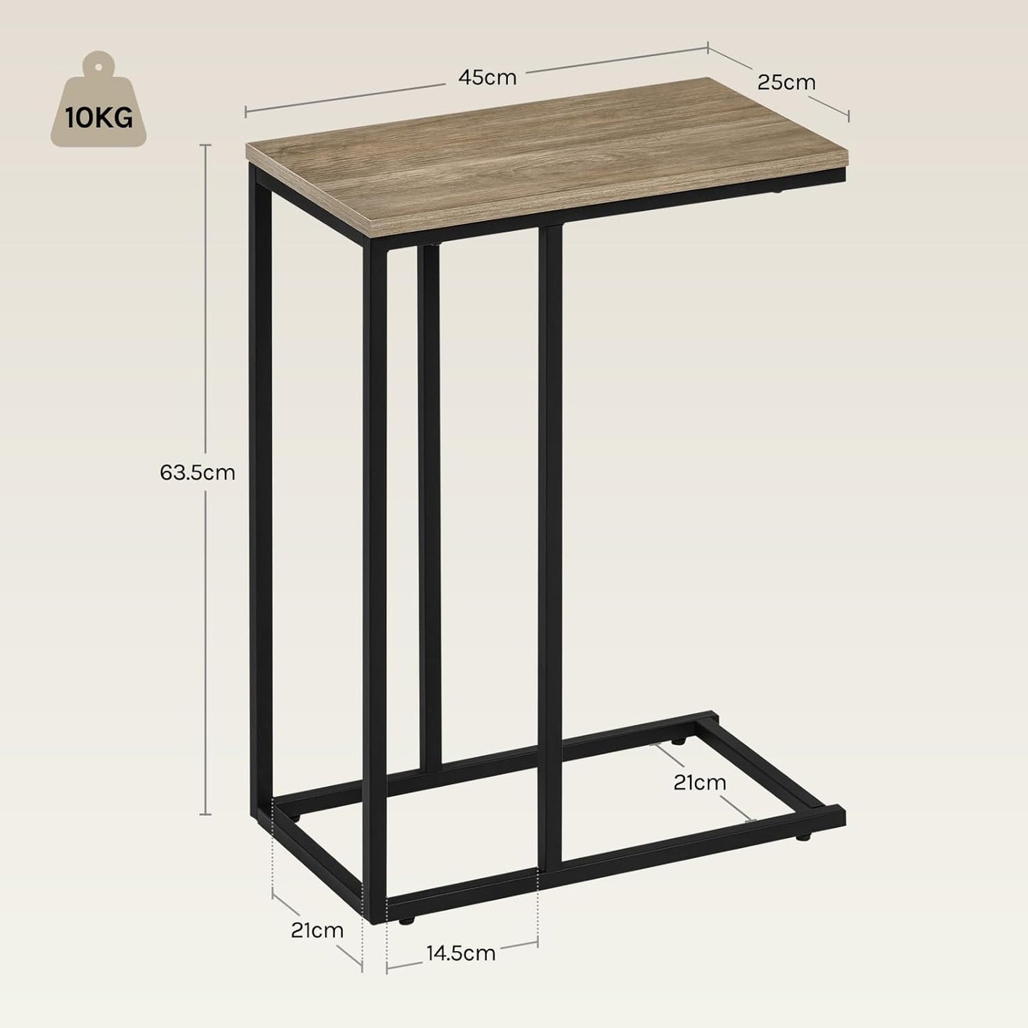 Beistelltisch in C-Form, 1er Set Graue Holzoptik