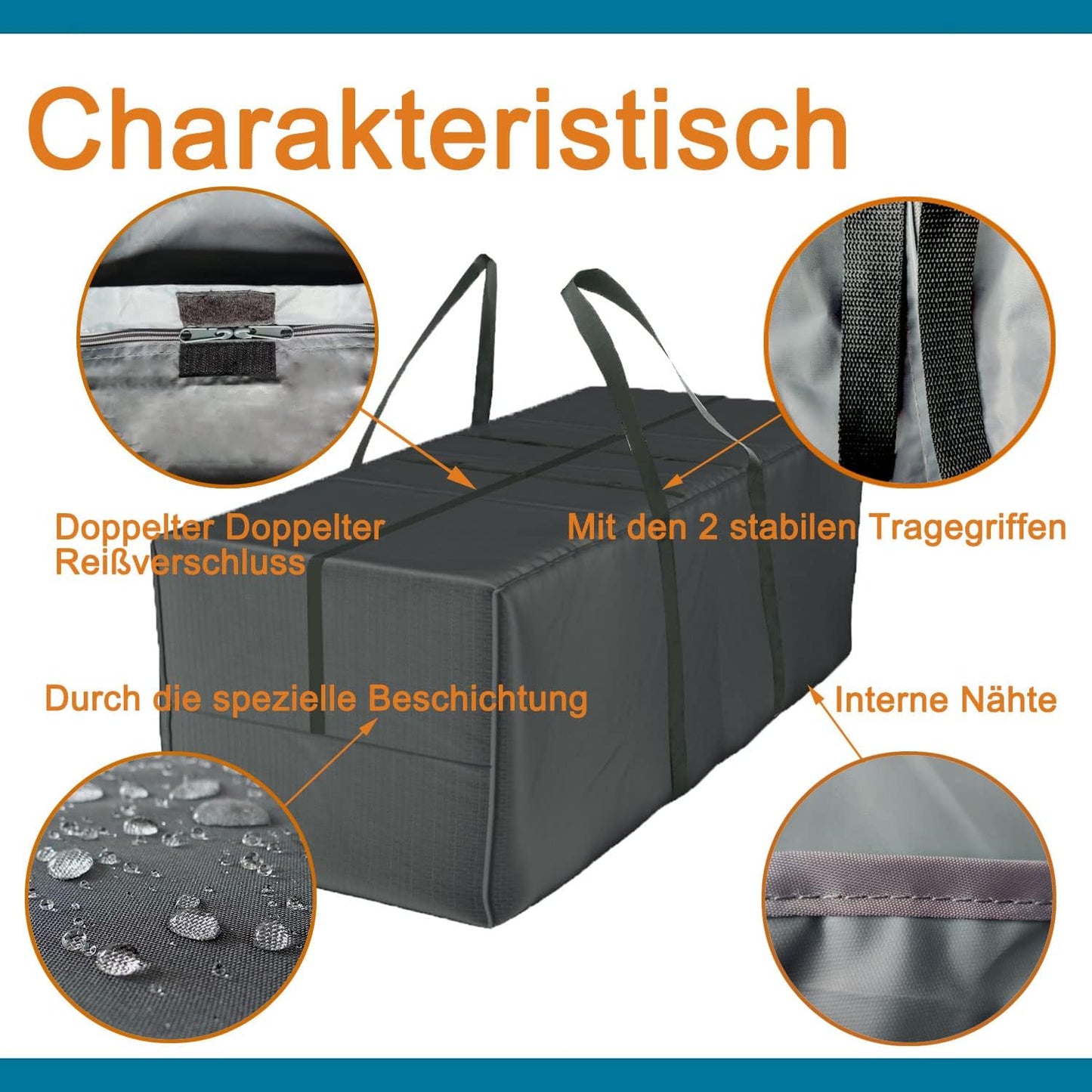 XXL Aufbewahrungstasche für Gartenauflagen, 175x80x60cm
