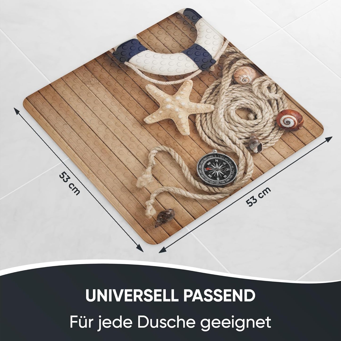Rutschfeste Badematte 53x53 cm, maschinenwaschbar, Maritime