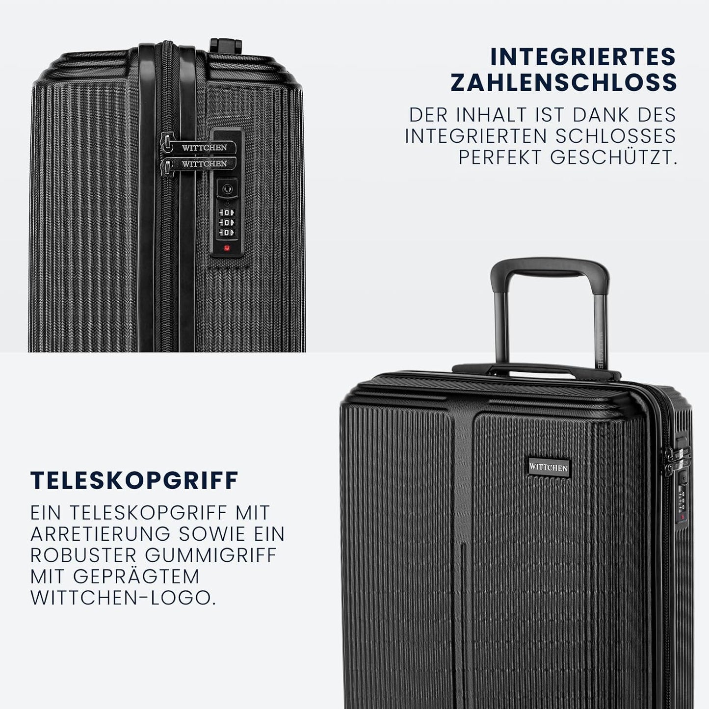 Hartschalen-Kofferset mit Kosmetiktasche (S-XL), Schwarz Kofferset (S, M, L, XL)