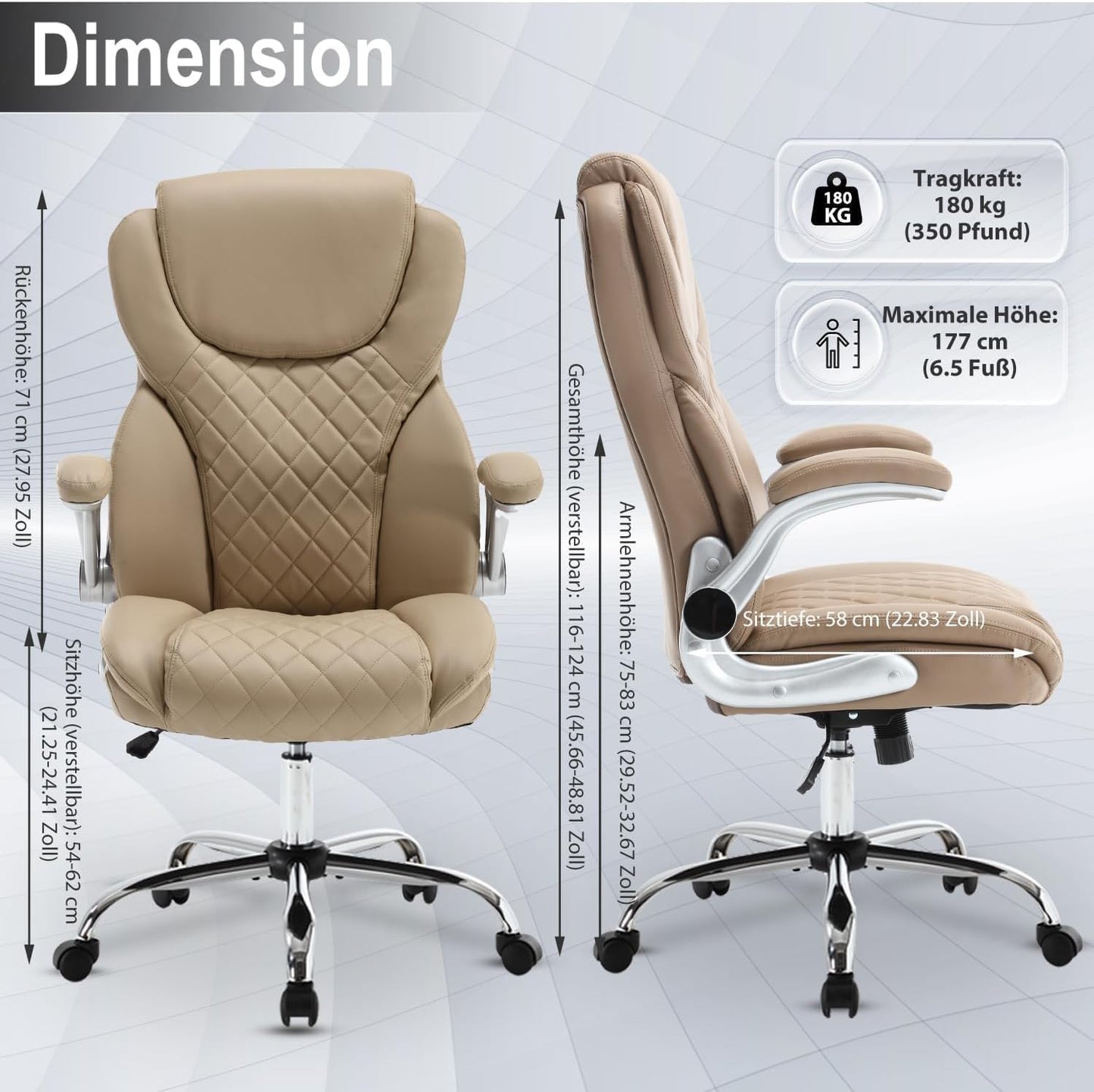 Ergonomischer Bürostuhl mit hoher Rückenlehne, Braun Klassisch