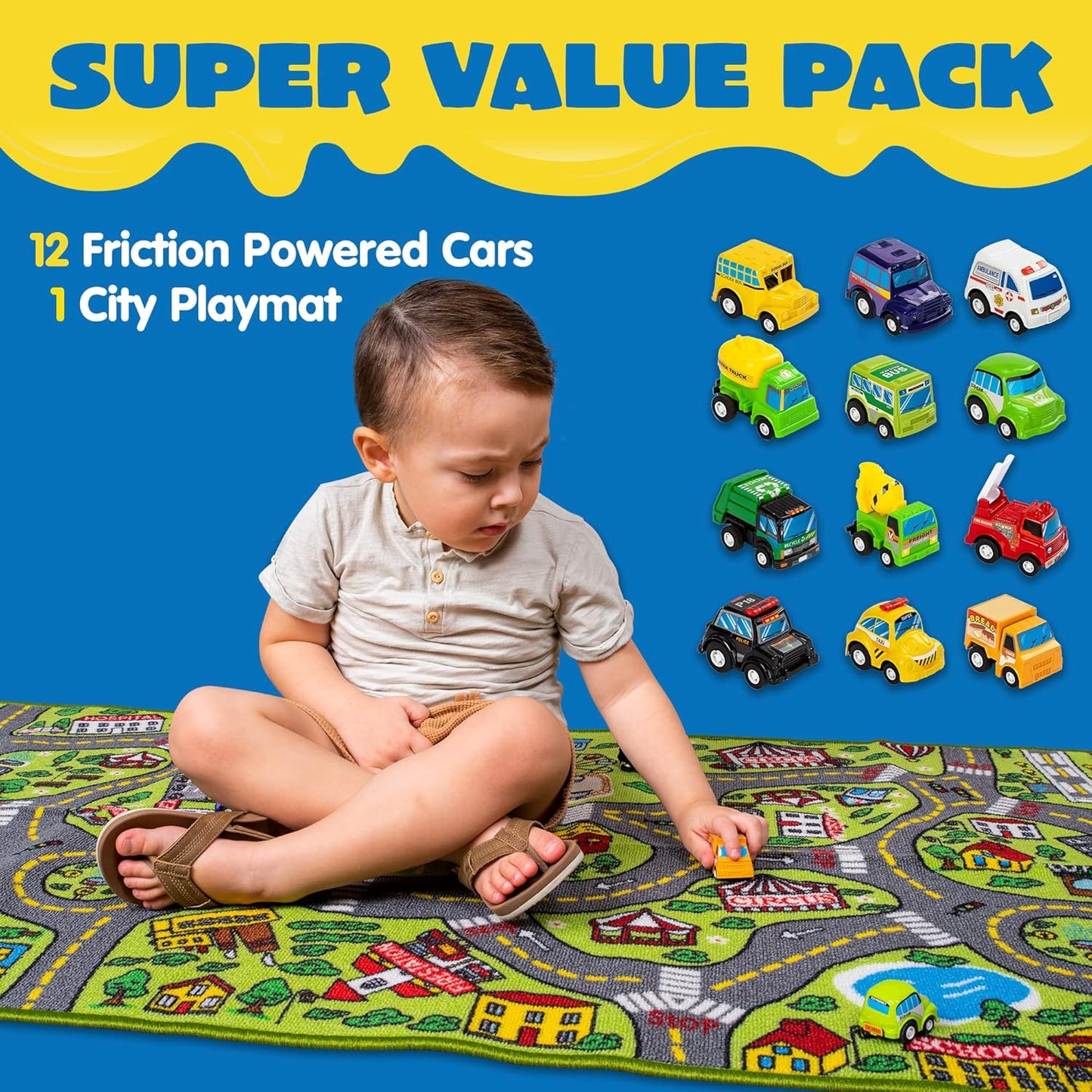 Kinder-Spielteppich mit Mini-Autos (80x150cm)
