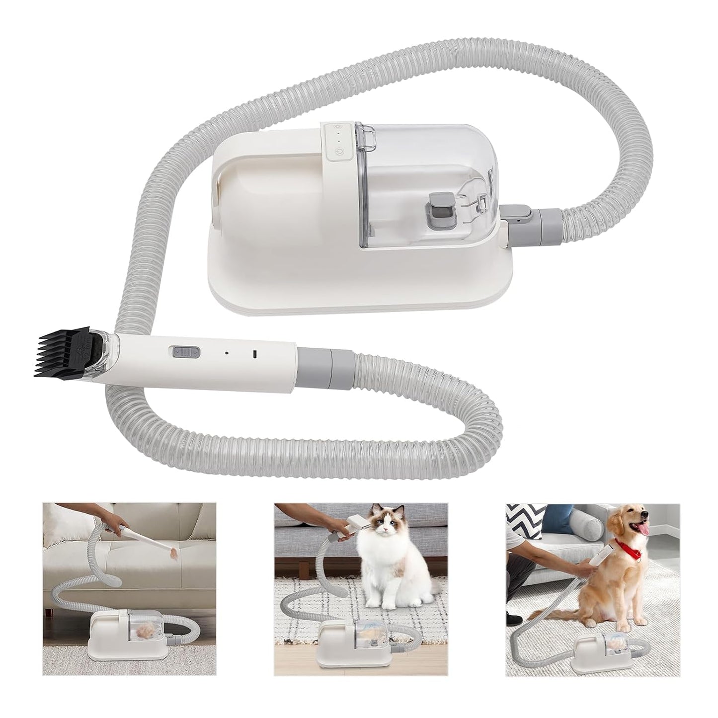 3-in-1 Haustierhaarschneider mit Kamm und Saugfunktion