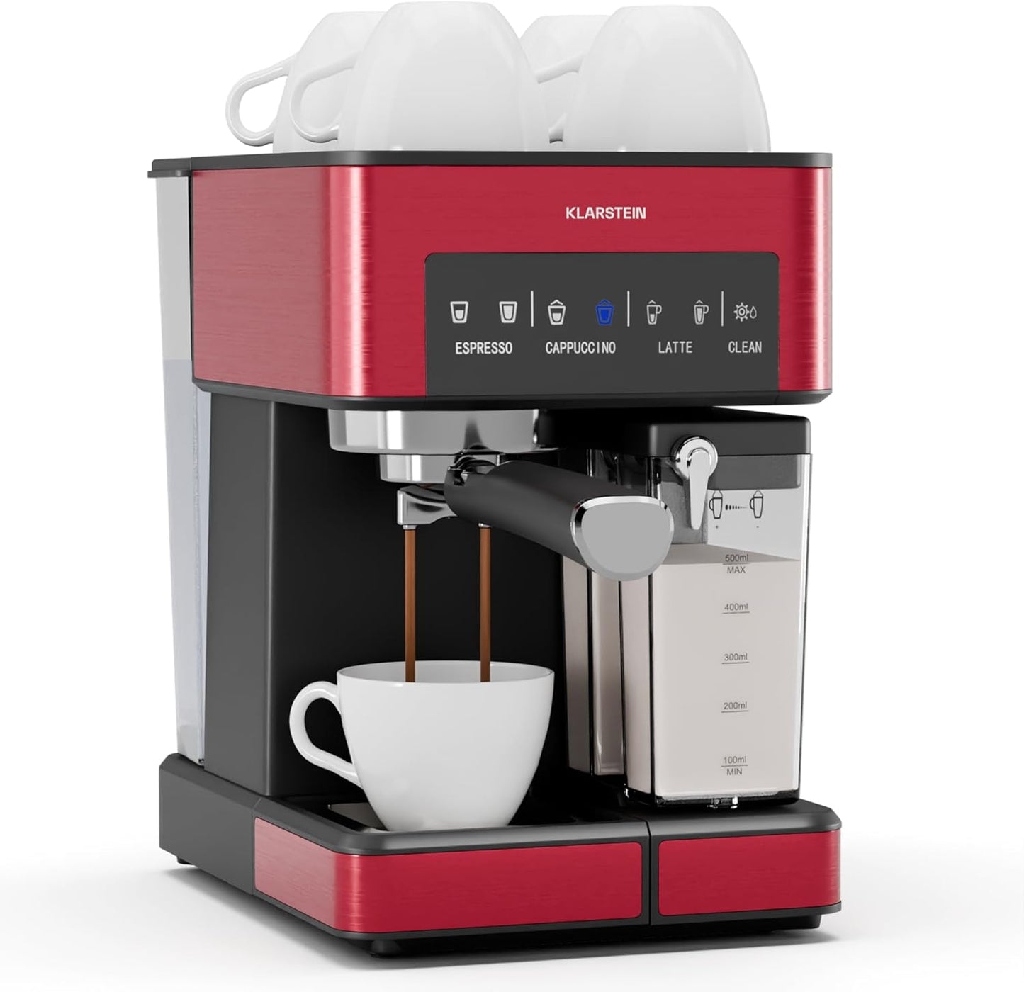 Arabica Comfort Siebträgermaschine mit Milchaufschäumer, 1.8L Rot