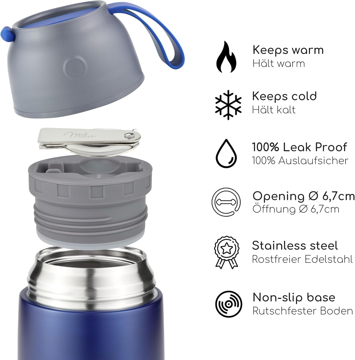 Thermobehälter mit Löffel, Navyblau / 450ml
