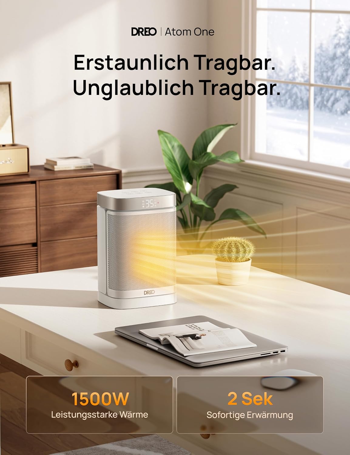 PTC-Heizlüfter mit Thermostat und Timer, Standard Weiss