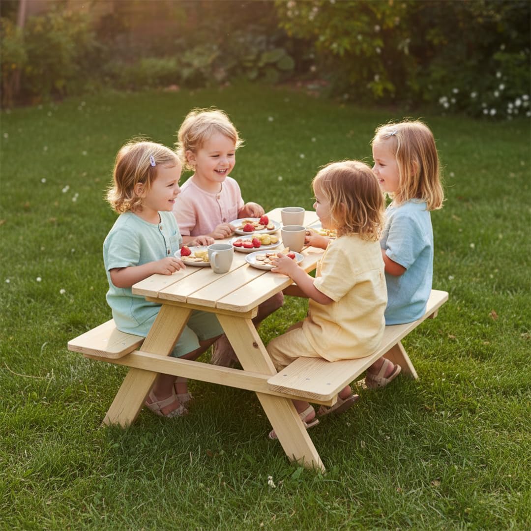 Kindersitzgruppe Picknicktisch (4 Kinder, Outdoor), ohne Lehne