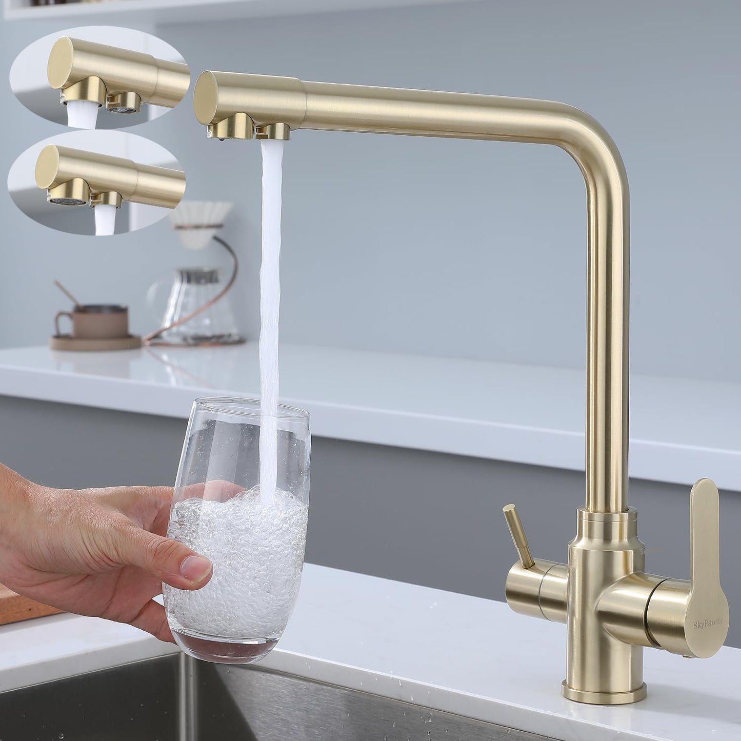 3-Wege Küchenarmatur, L-3 Ways Brushed Gold