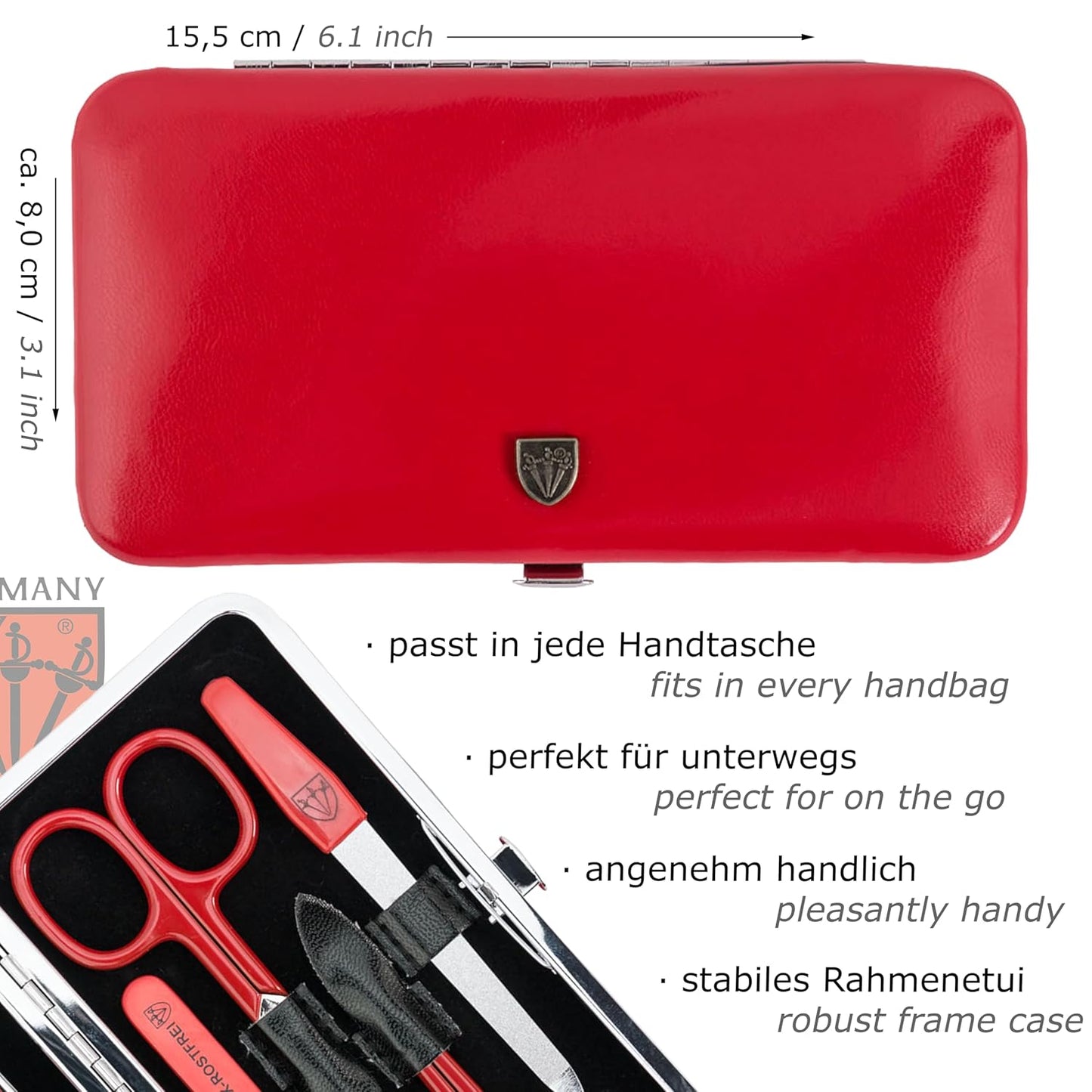 Cuneo - 8-teiliges Nagelpflegeset, KUNSTLEDER - ROT
