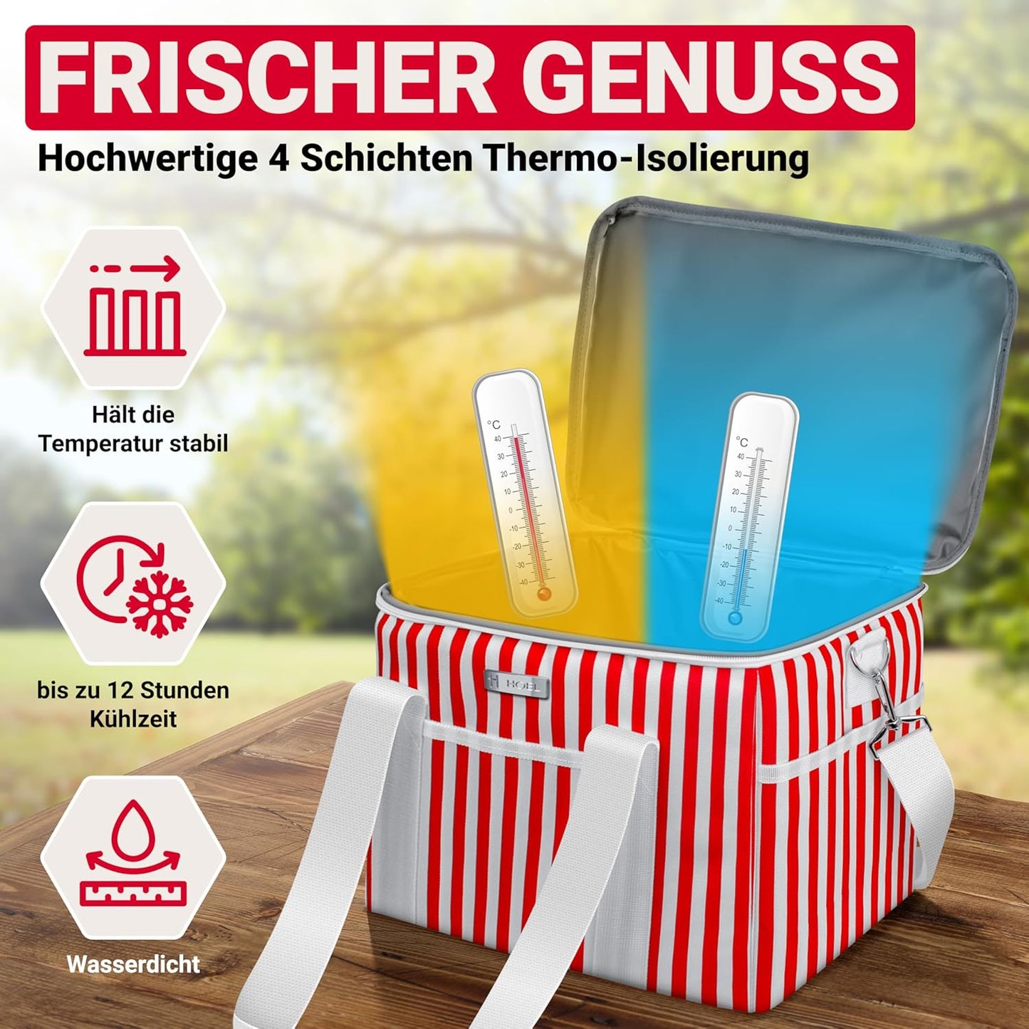 Faltbare Kühltasche 20L - Wasserdicht & Isoliert, 20L Rot