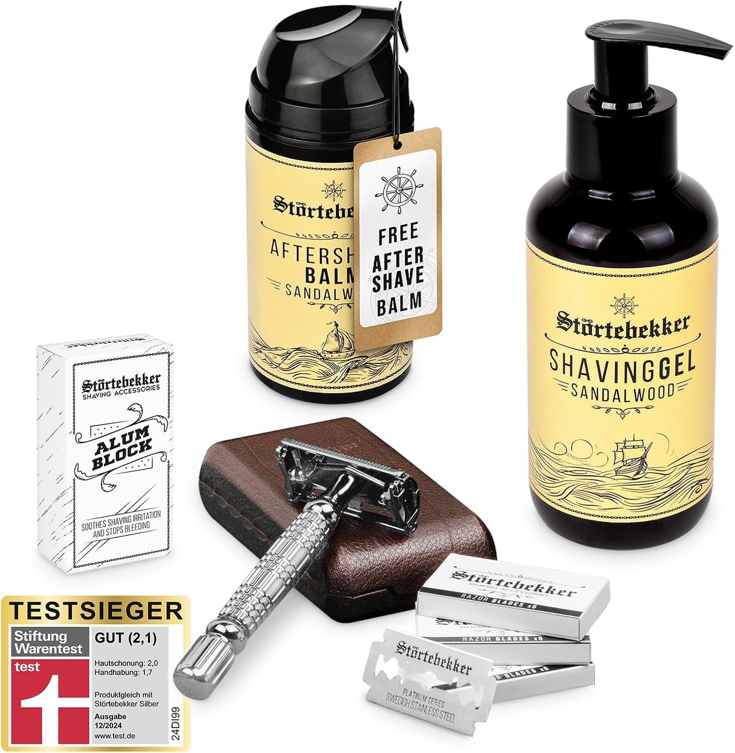 Premium Rasier-Set Rise 'N Shine mit Rasierhobel, Silber / Café