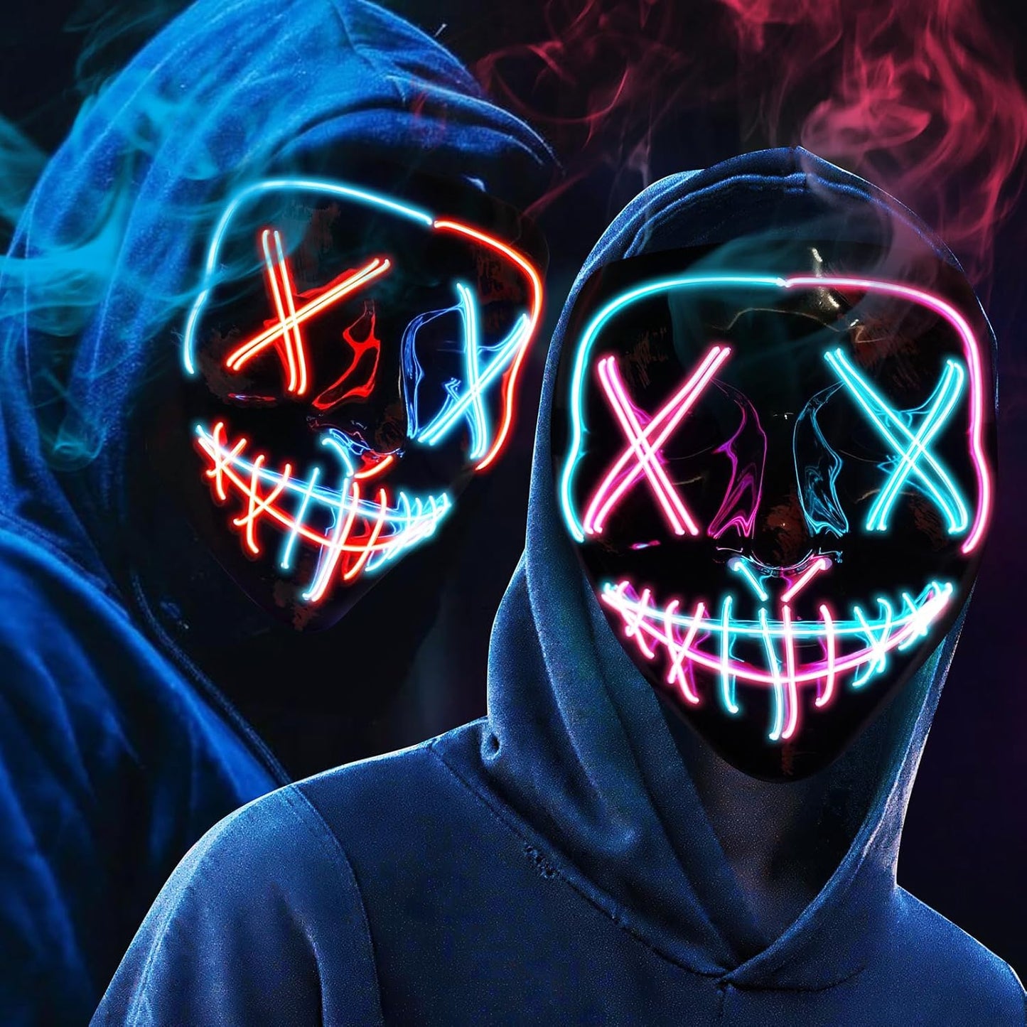 2er-Set LED-Halloweenmasken, Rot & Blau Masken Einheitsgröße