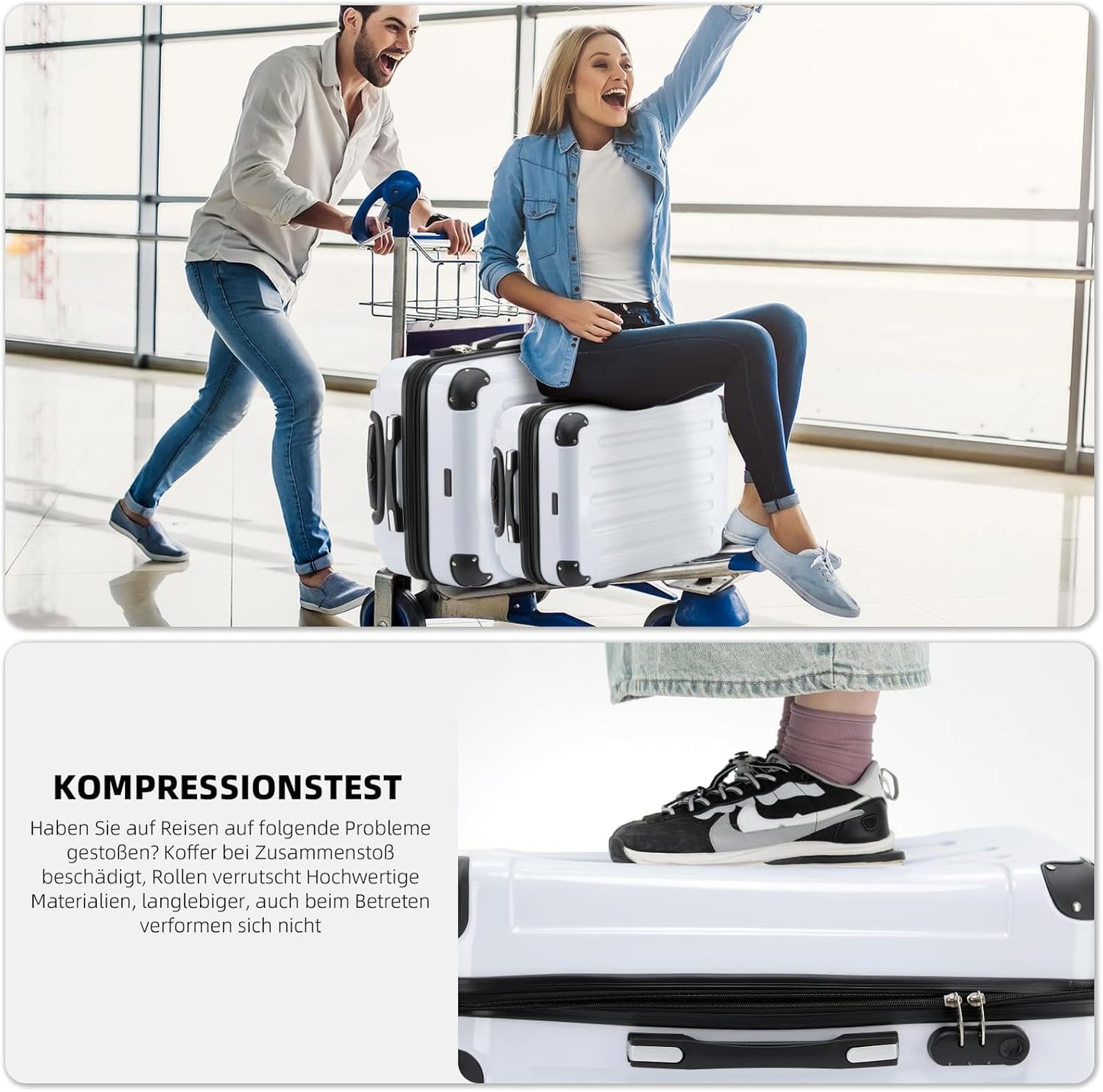 Hartschalenkoffer mit Zwillingsrollen (Handgepäck), Weiß Handgepäck 55cm-40L