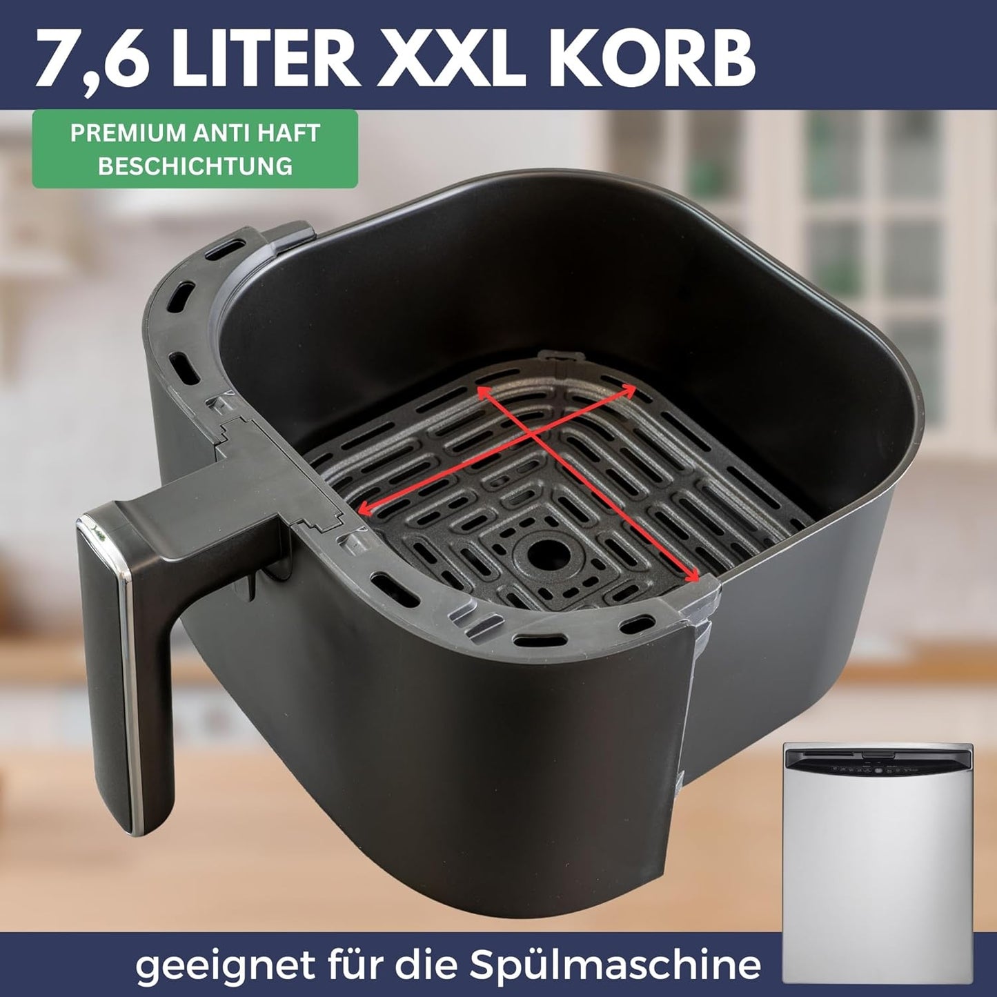 Heissluftfritteuse mit 8 Programmen, 7.6 Liter