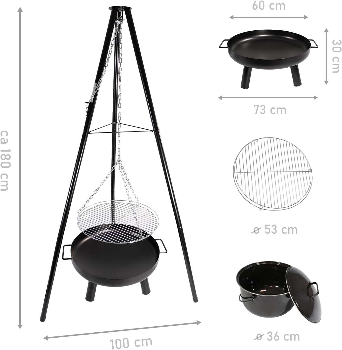 Feuerschale mit Schwenkgrill, Dreibein