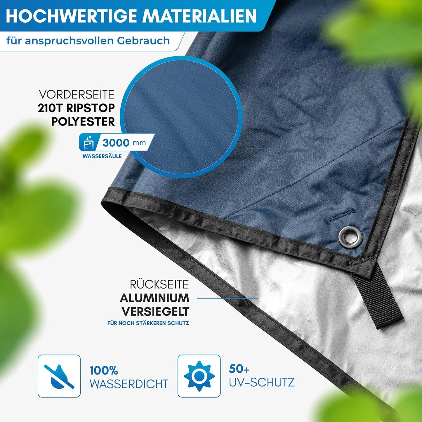 Wasserdichtes Ultraleicht-Tarp, 3 x 3 m, Blau 300 x 300 cm