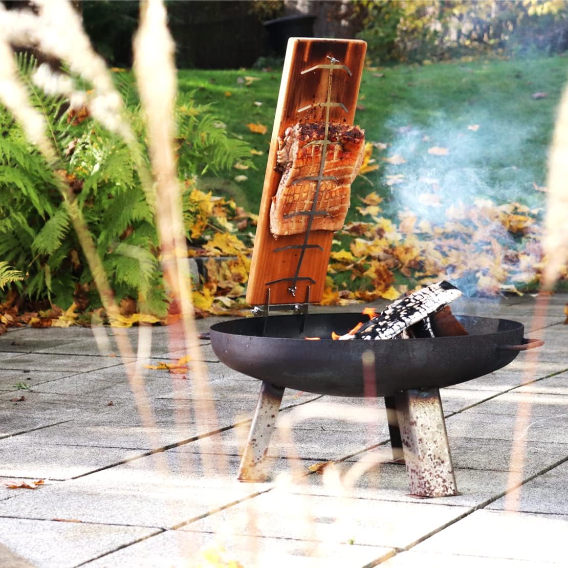 Flammlachsbrett mit Edelstahl-Halterung, 55cm - 1er Set [Feuerschale]