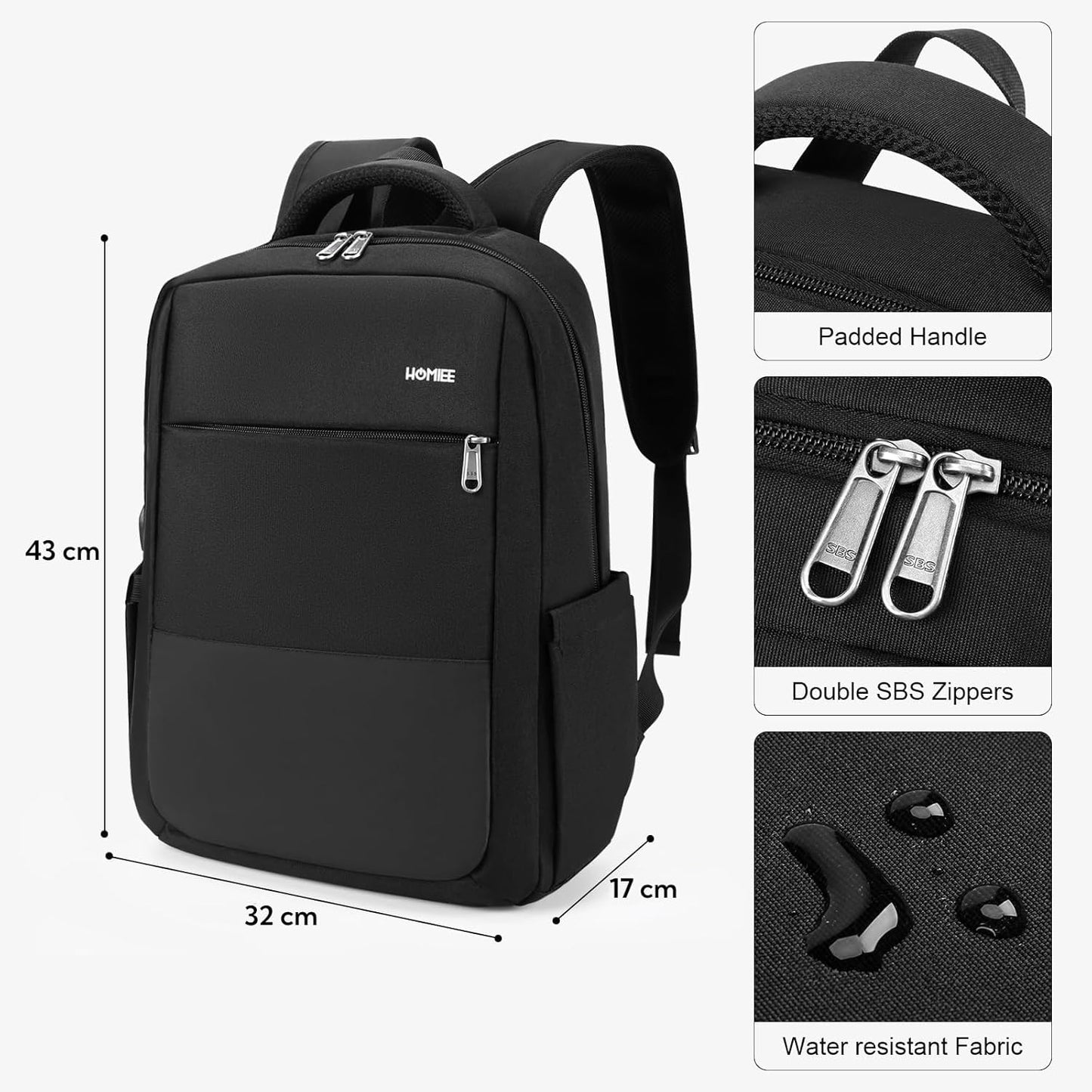 Wasserdichter Laptoprucksack mit Diebstahlschutz, 1-black