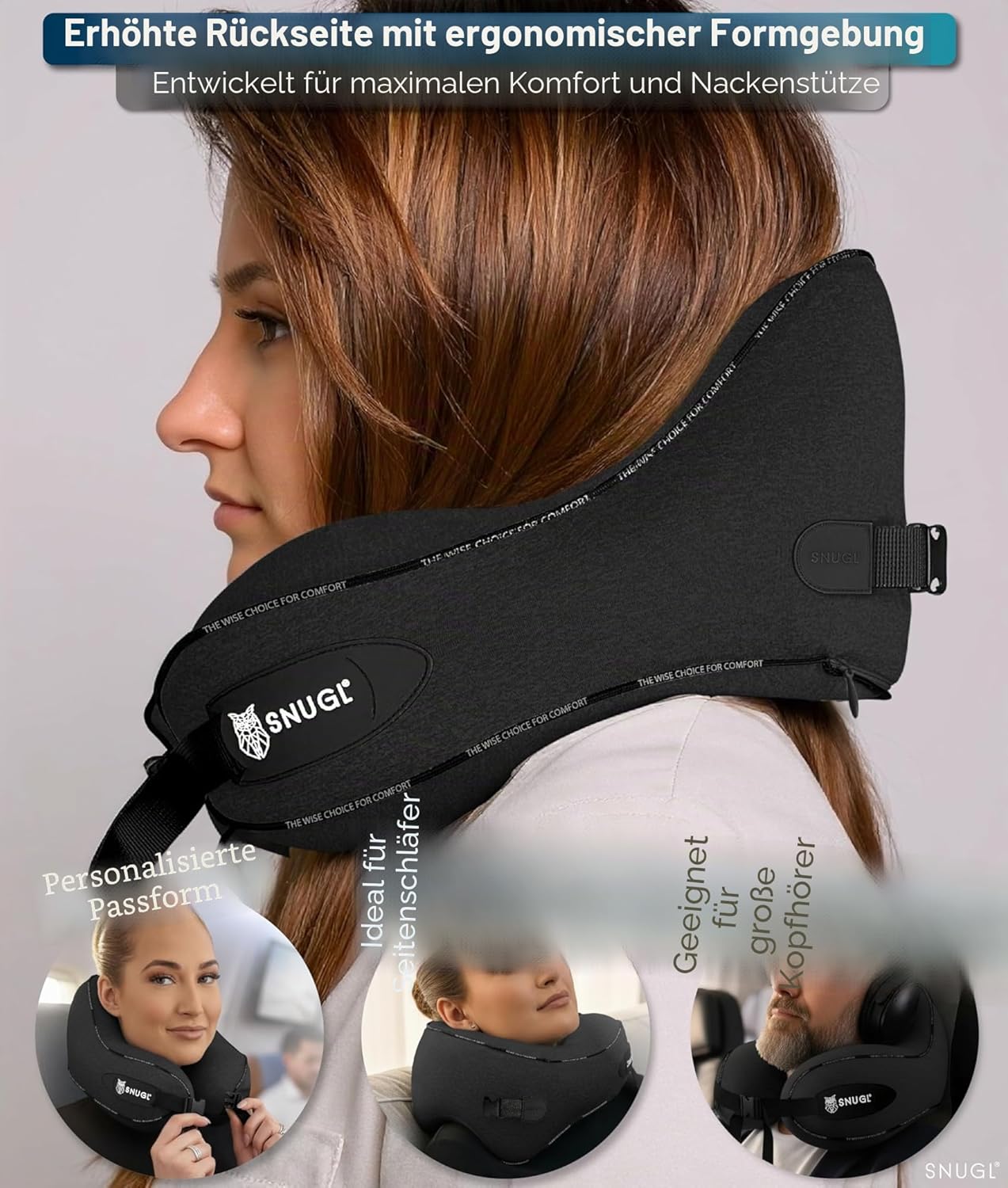 Verstellbares Memory Foam Nackenkissen für Reisen, Erwachsener Normal Schwarz