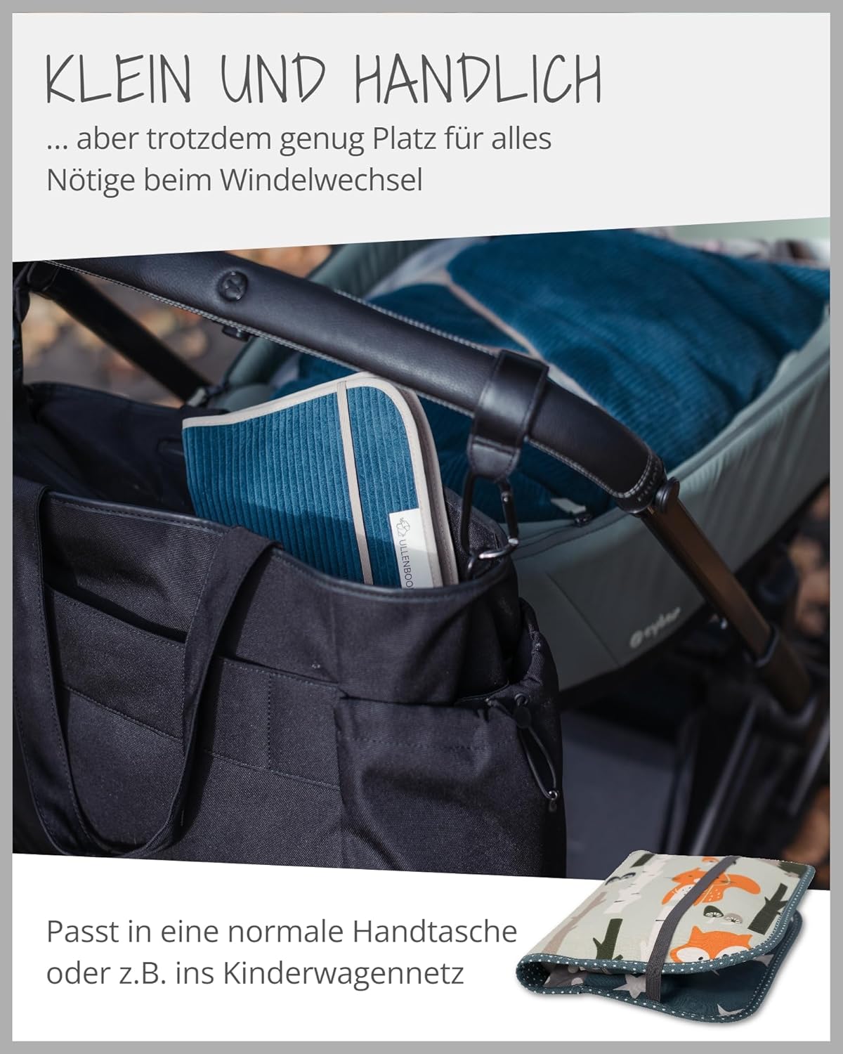 Windeltasche für unterwegs, Waldtiere Petrol 18 x 27 cm