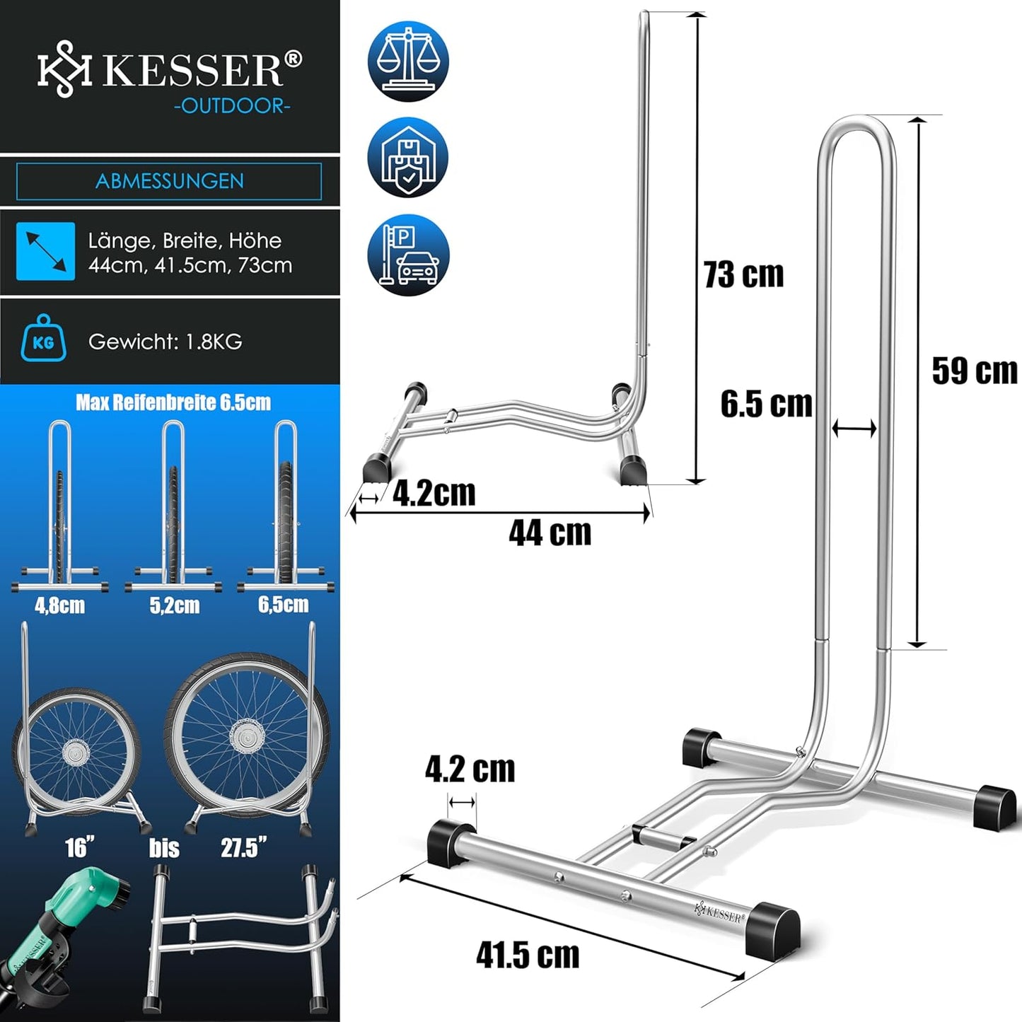 Fahrradständer inkl. Luftpumpe, Silber 1er Set