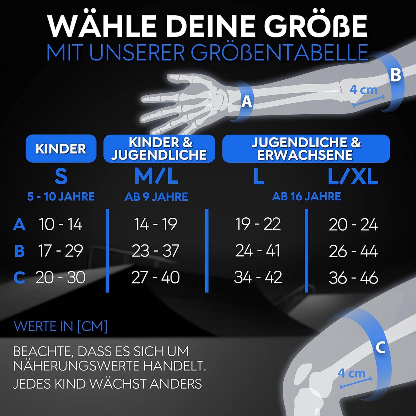 6-teiliges Protektorenset, S - Kinder Blau Schwarz