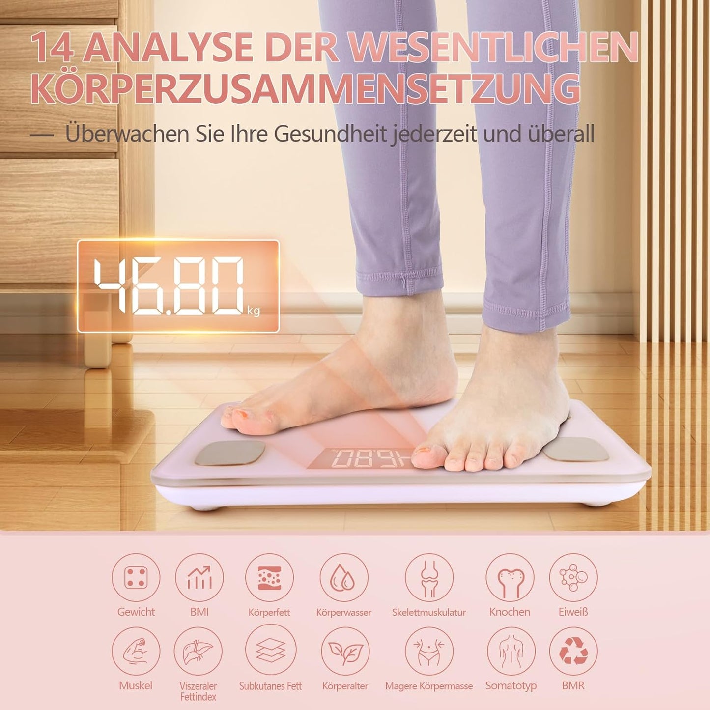 Körperfettwaage ‎1467-01 mit App-Steuerung, Rosa