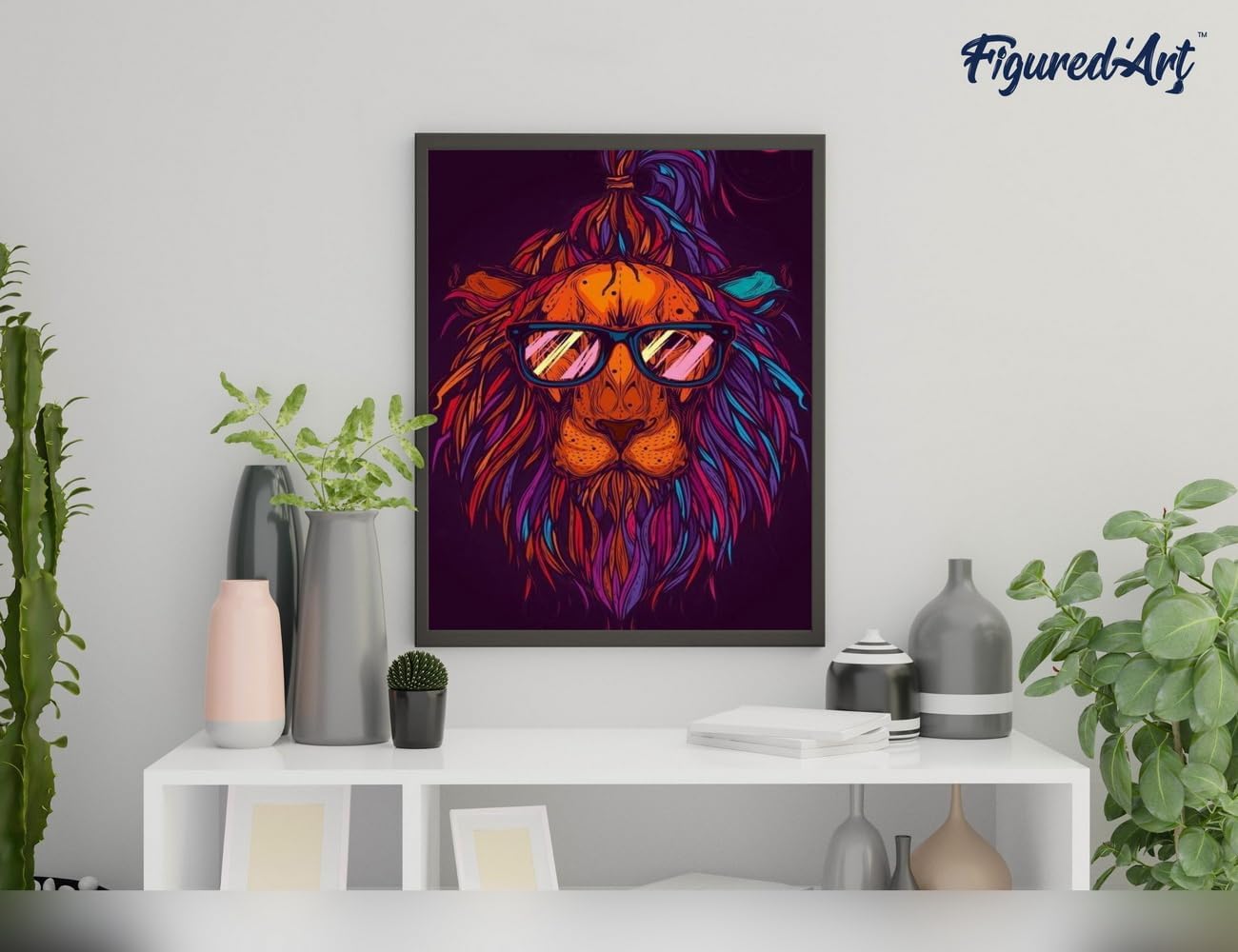 Malen nach Zahlen Set Löwe mit Brille, Löwe mit Brillen 40x50cm Mit Keilrahmen (nicht gespannt)
