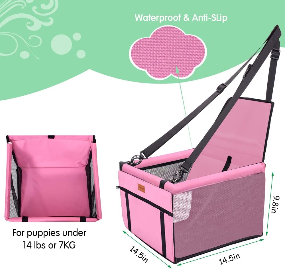 Hunde-Autositz mit Gurt für kleine Hunde, Rosa mit PVC-Rohr