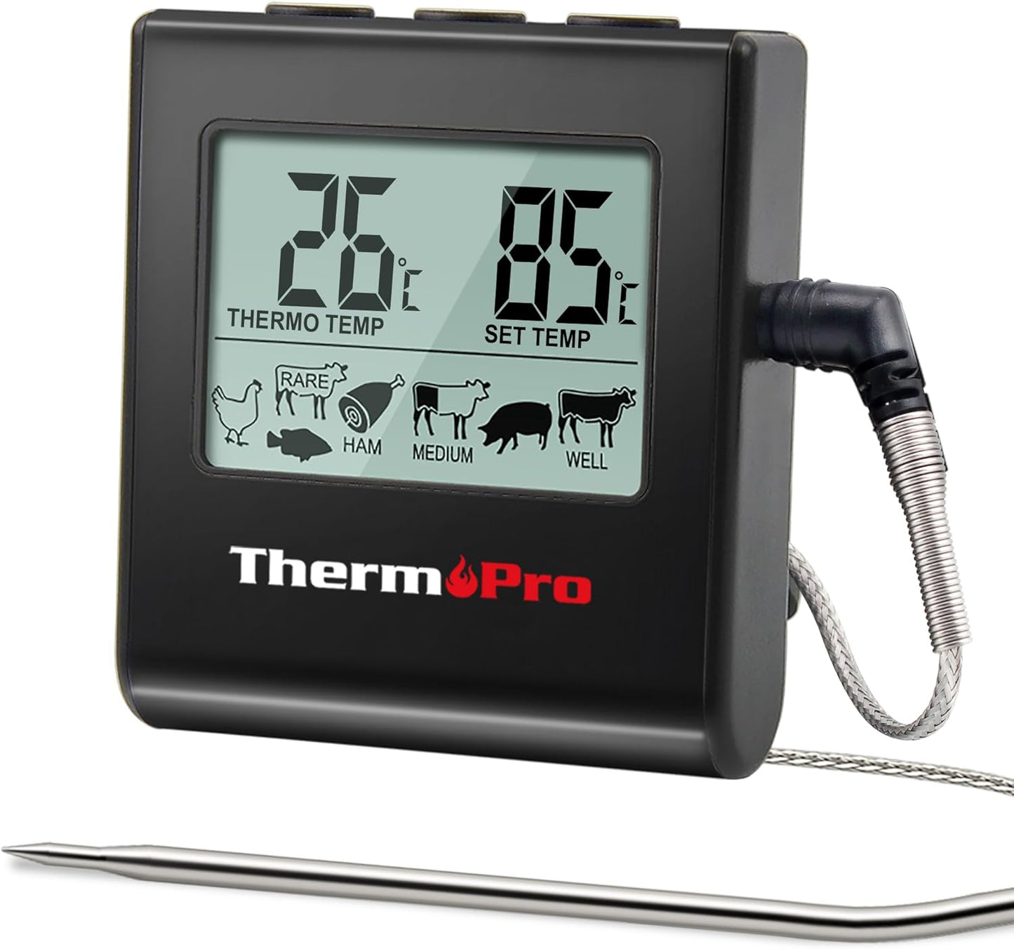 TP16 Fleischthermometer mit Timer für BBQ und Grill, Schwarz