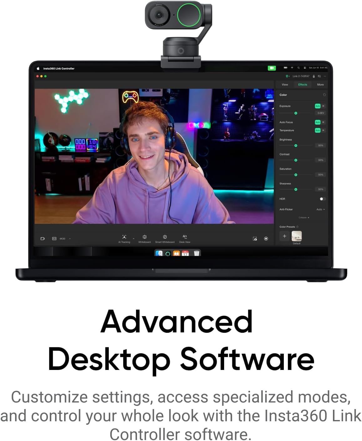 4K Webcam Link 2 mit KI-Tracking und Gestenkontrolle, Graphitschwarz Standard-Bundle