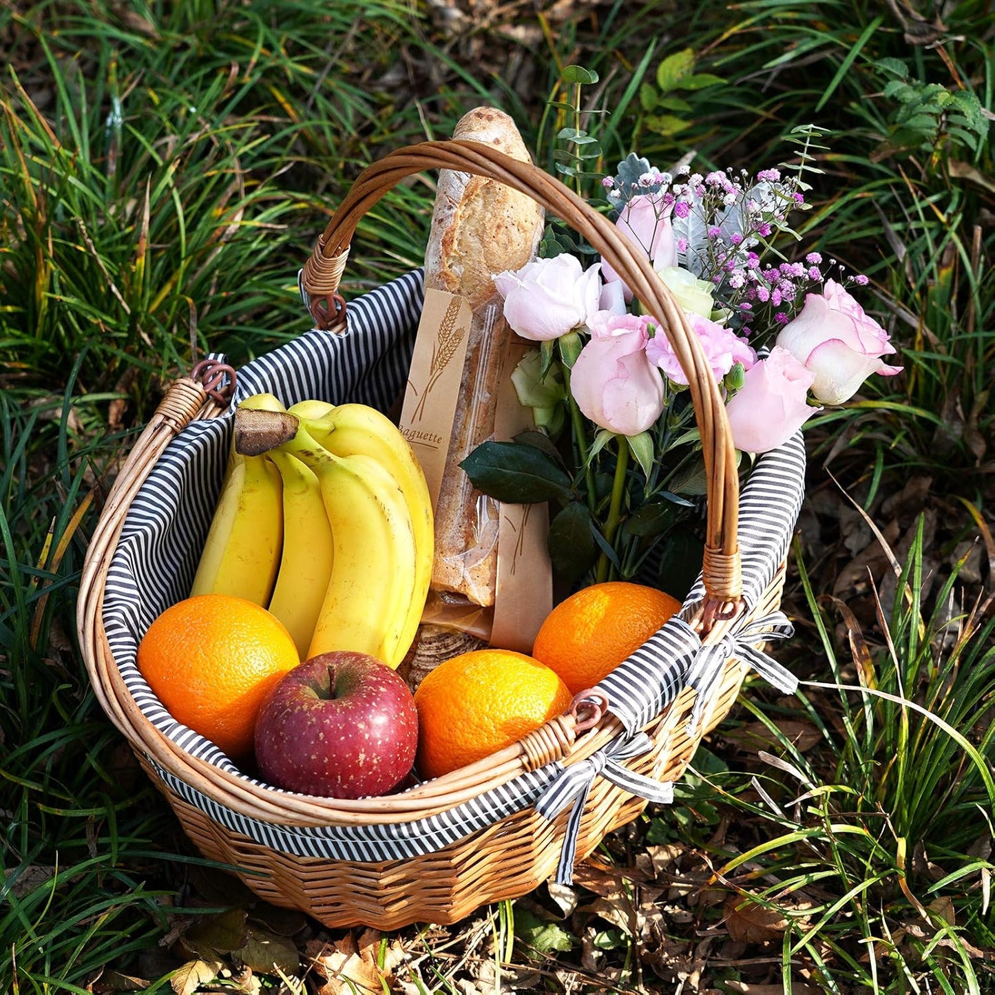 Picknickkorb mit Doppelfaltgriffen, Graue Streifen