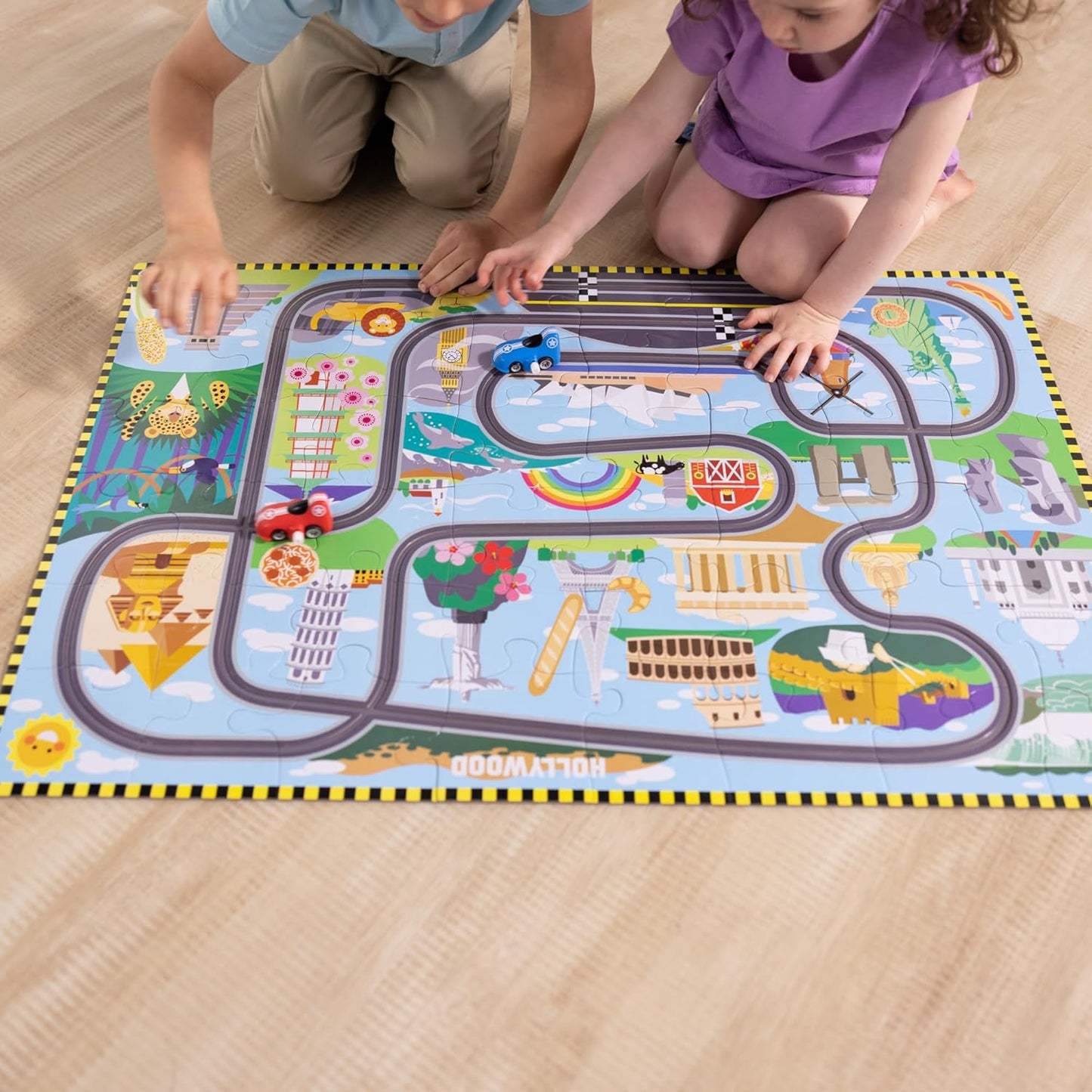 Bodenpuzzle Autorennen rund um die Welt, World Tracks Bodenpuzzle