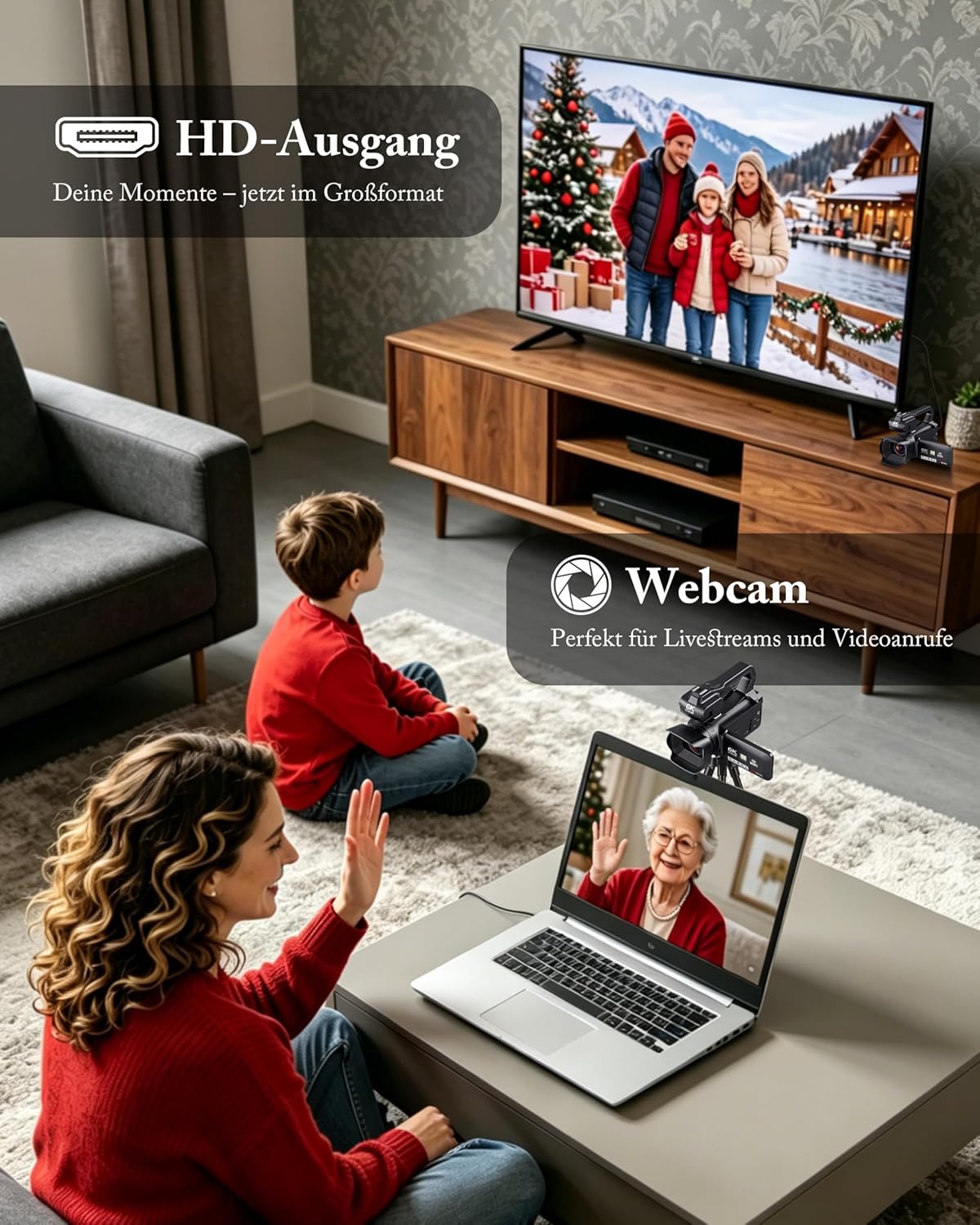 Videokamera mit Nachtsicht und Stabilisator, Schwarz