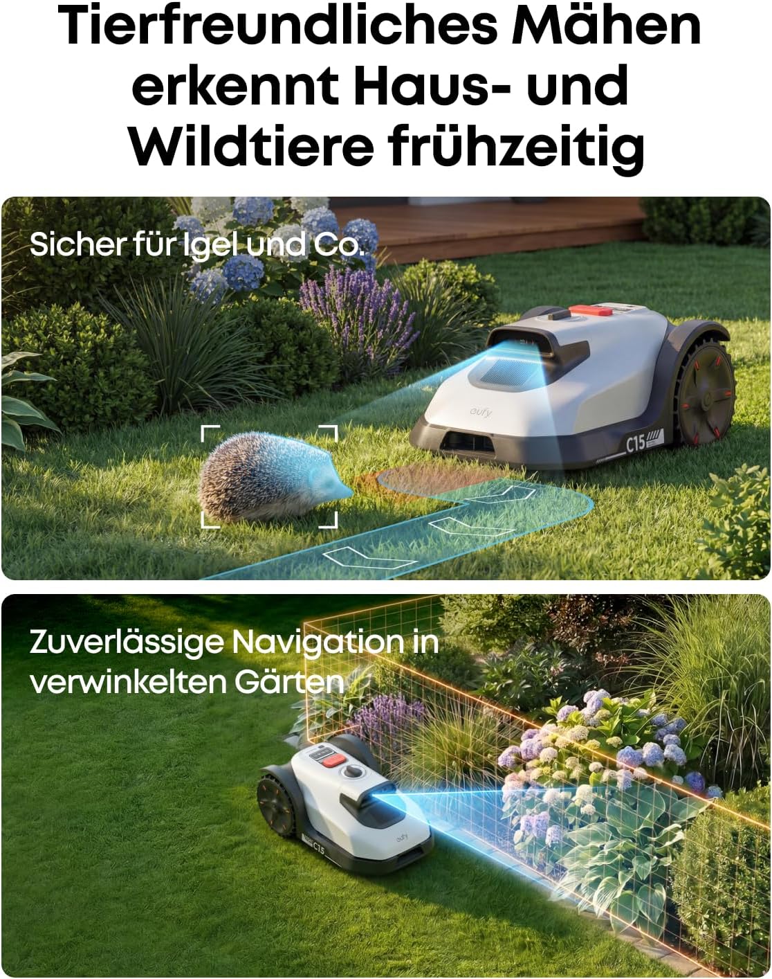 Mähroboter C15 ohne Begrenzungskabel mit Garage