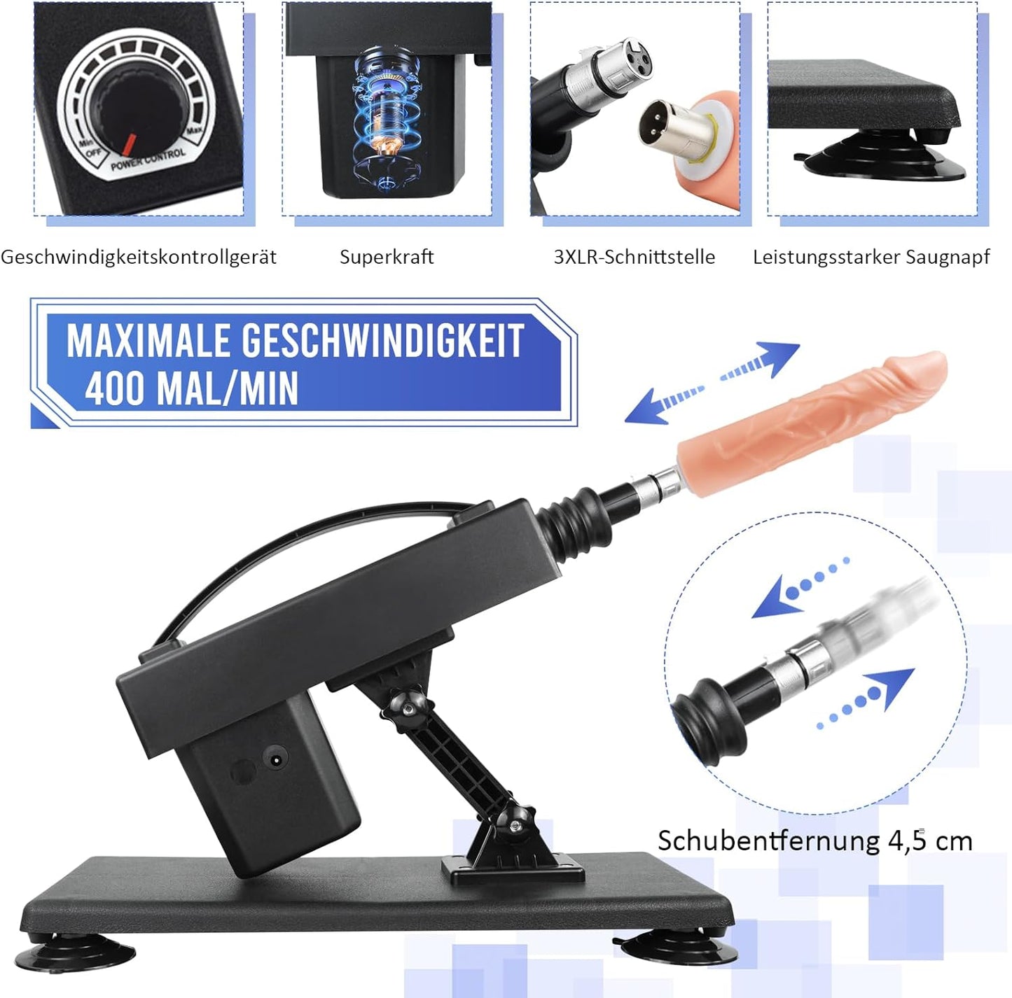 Sexmaschine mit Stossfunktion für Frauen, Deepblack