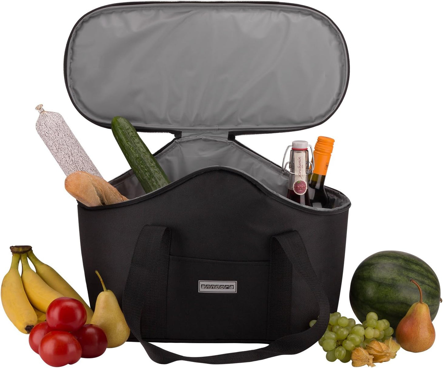 Pflegeleichte Kühltasche mit Zweiwege-Reissverschluss, Schwarz