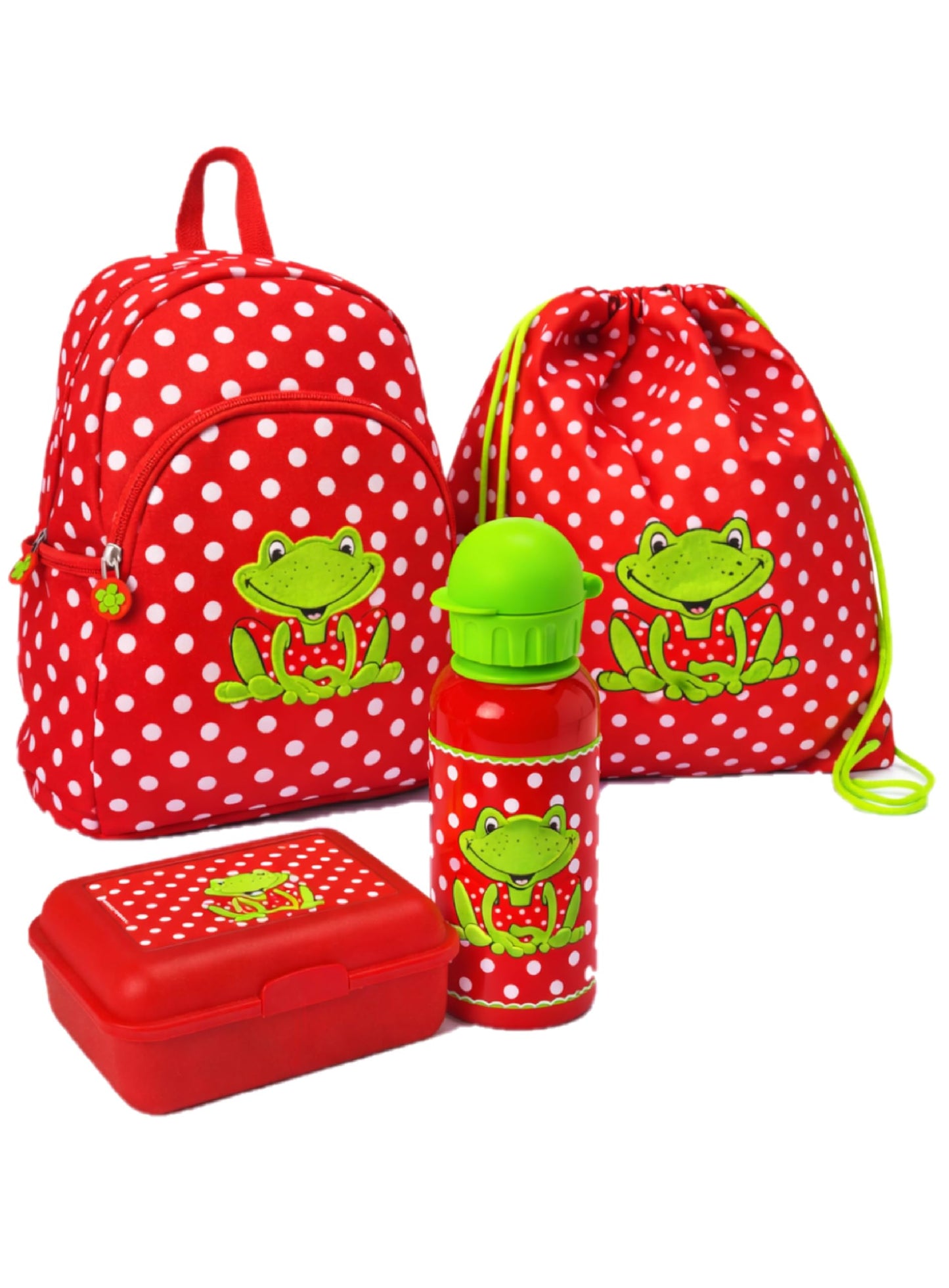 4-teiliges Kindergartenrucksack-Set, Frosch - Rot Rucksack-Set