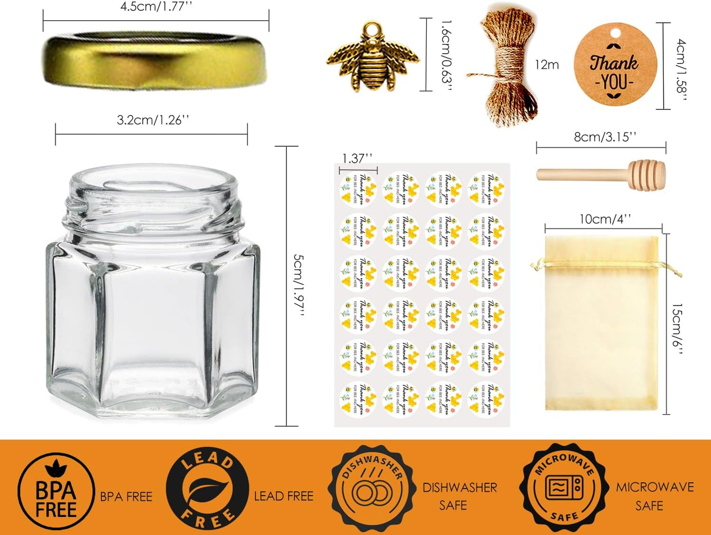 60er-Pack Mini-Honiggläser mit Zubehör, 1.5oz-60pack