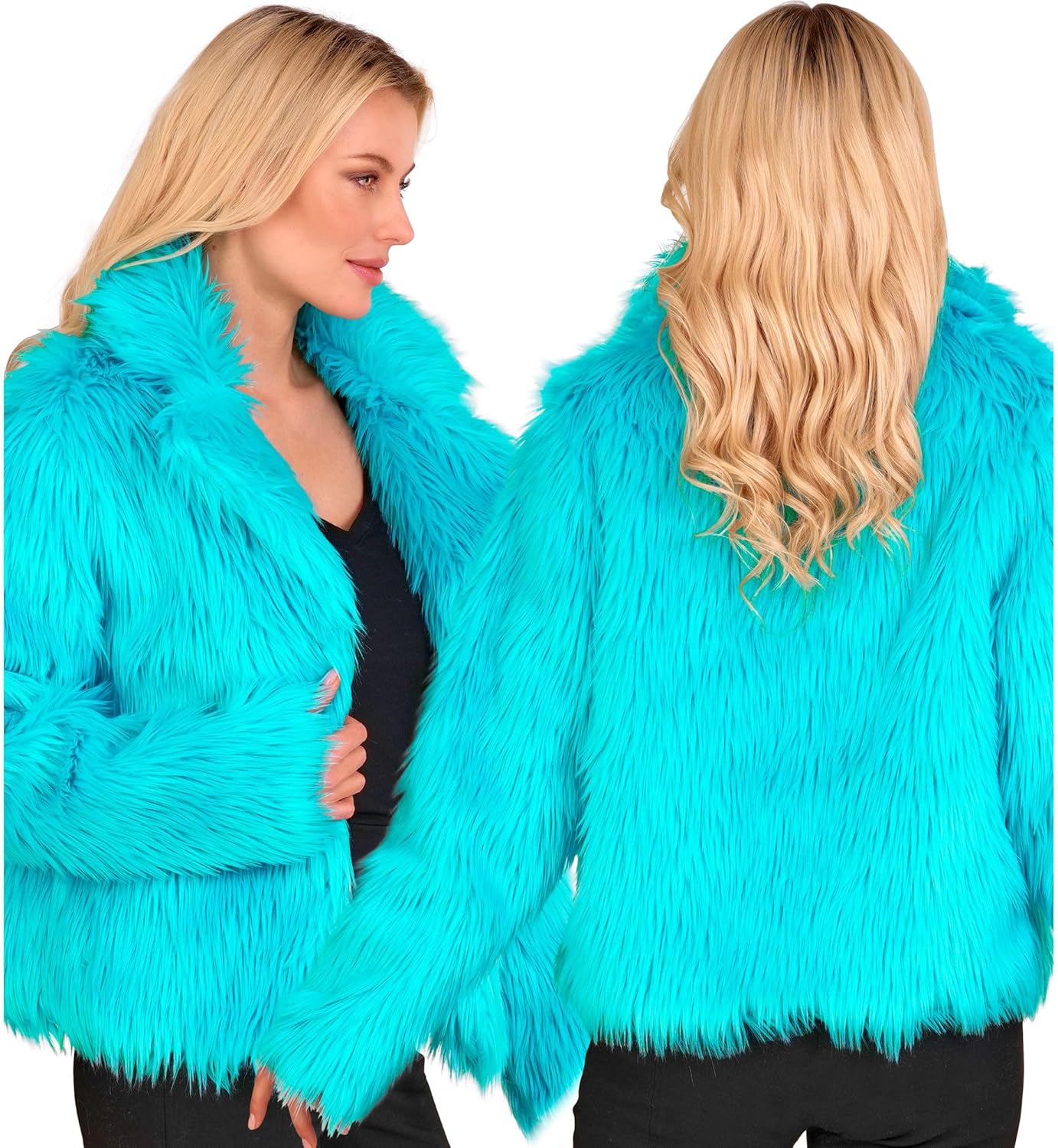 Türkise Damen Plüschjacke, Türkis L-XL