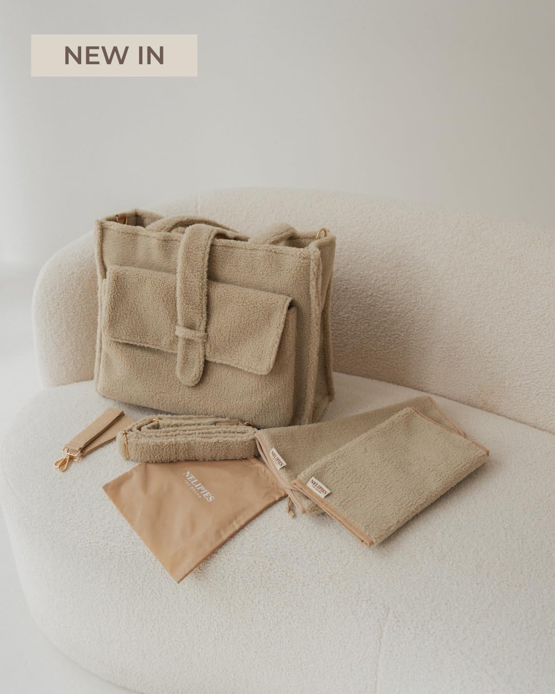 Wickeltasche mit Zubehör, Beige