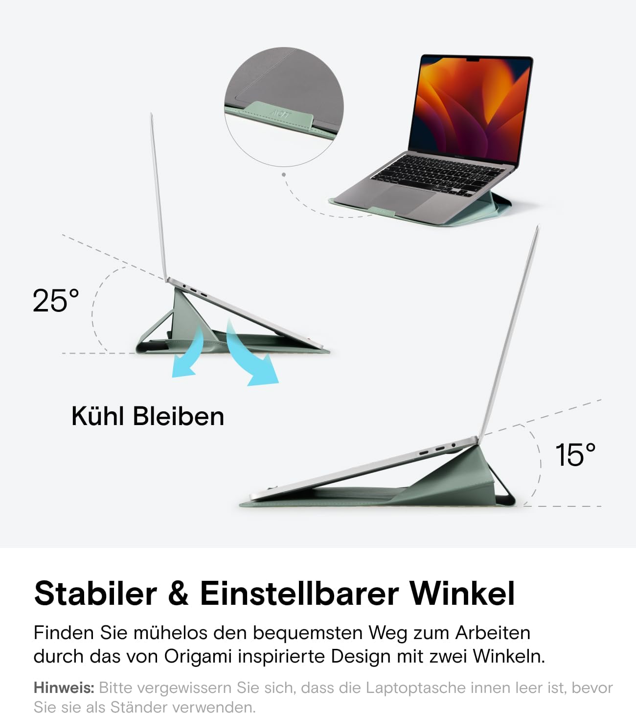Laptoptasche mit integriertem Standfuss, Brown / 14''