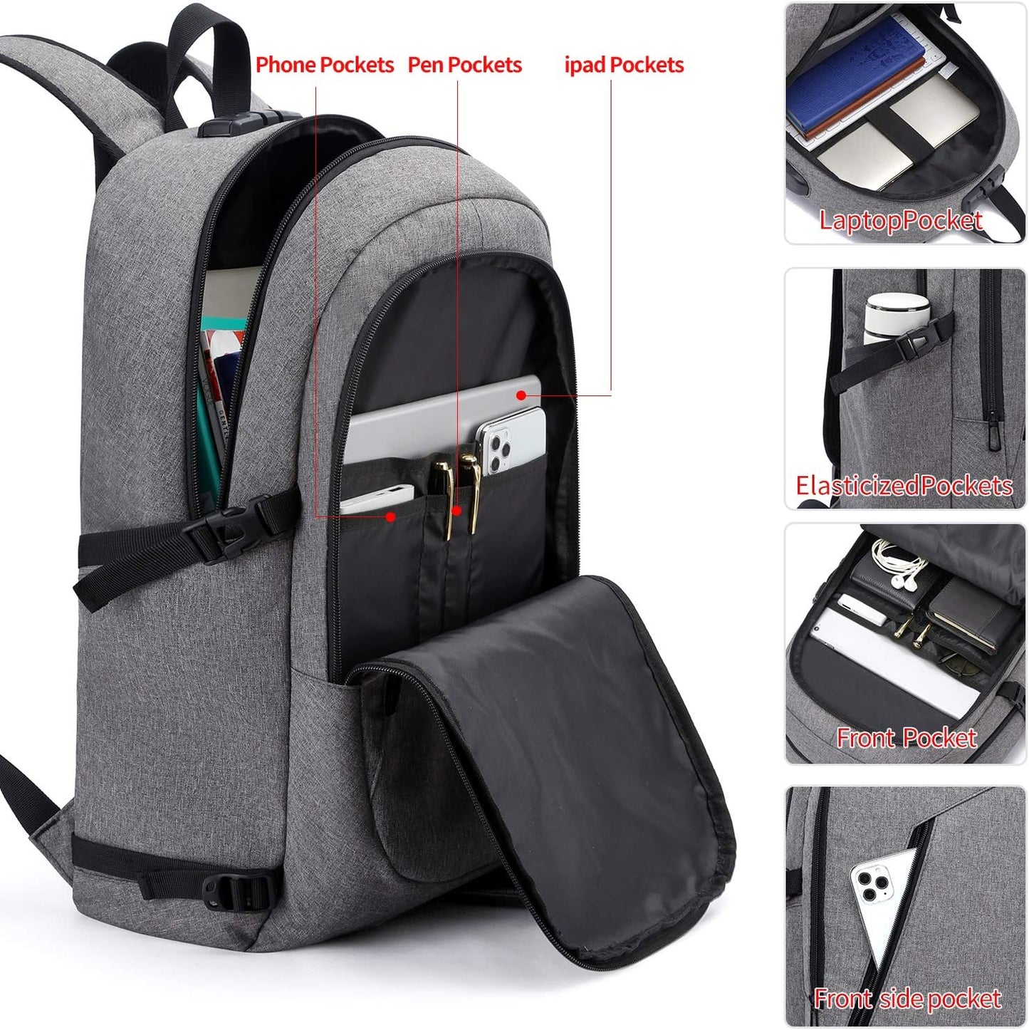 Laptop Rucksack, 17 Zoll Grau-1