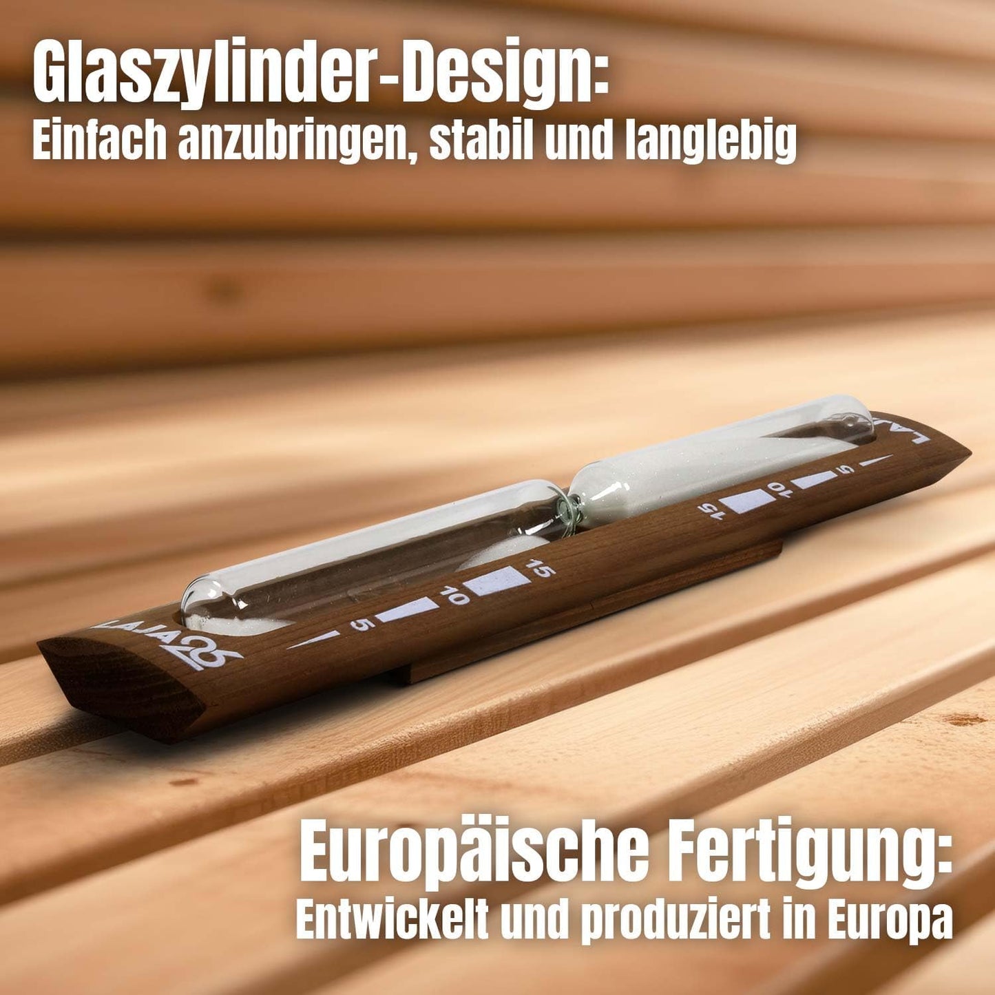 Sauna Sanduhr mit Holz-Drehgestell, Dunkel / Weiss