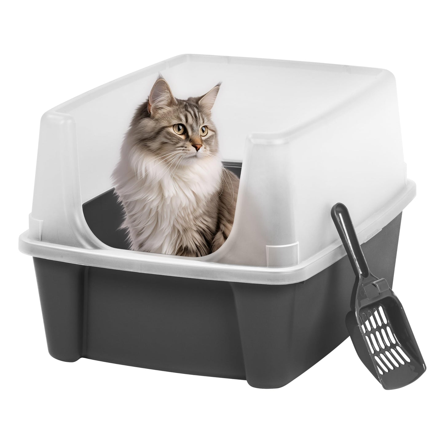 Katzenklo CLH-12 mit Schaufel, hoher Rand, offen, Grau Standard - Single - High Wall