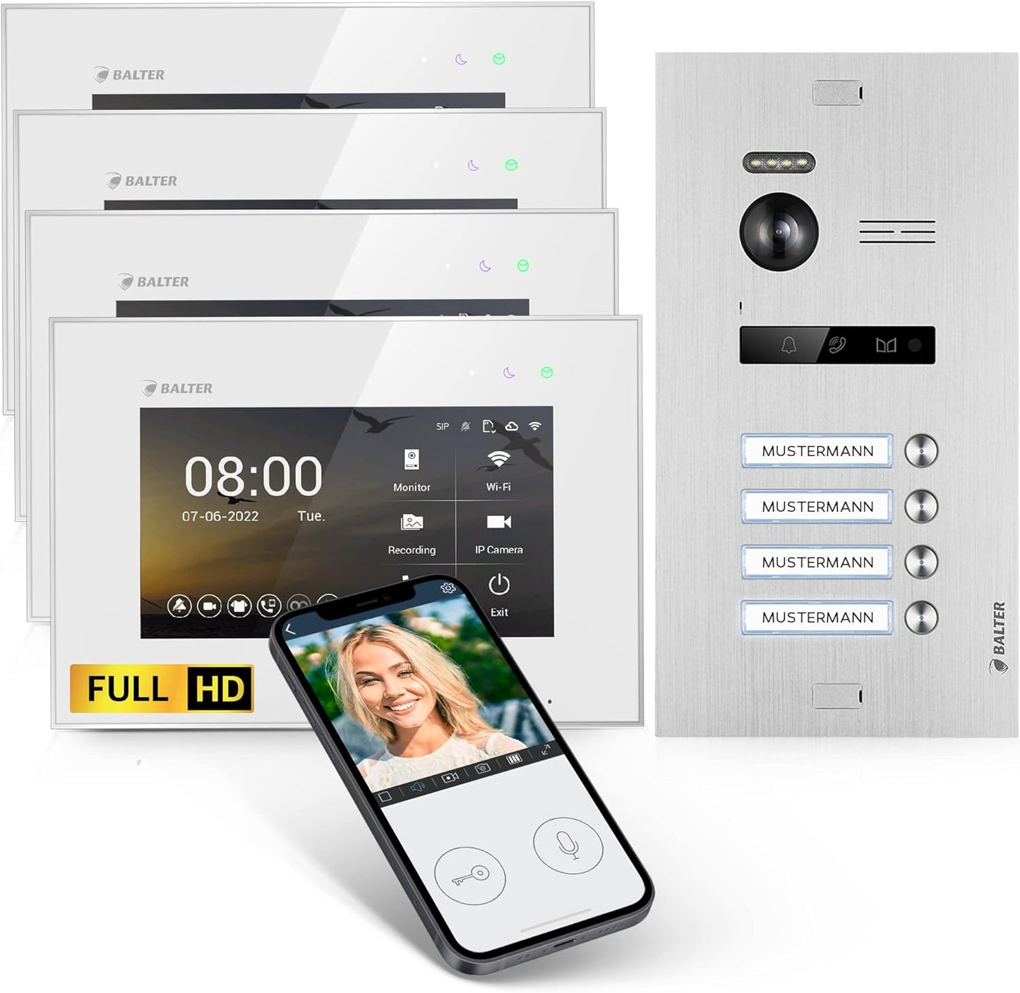 EVO-HD Video Türsprechanlage mit App-Steuerung für 4 Familienhaus, 4 Familienhaus, mit App A. Silber/Wiess