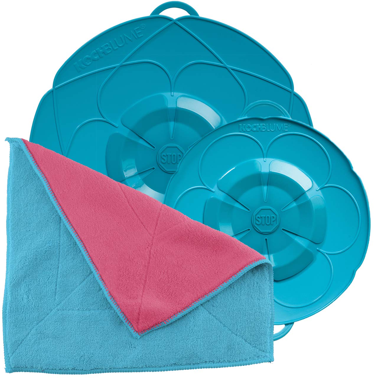 Überkochschutz-Set für Töpfe inkl. Mikrofasertuch, Türkis