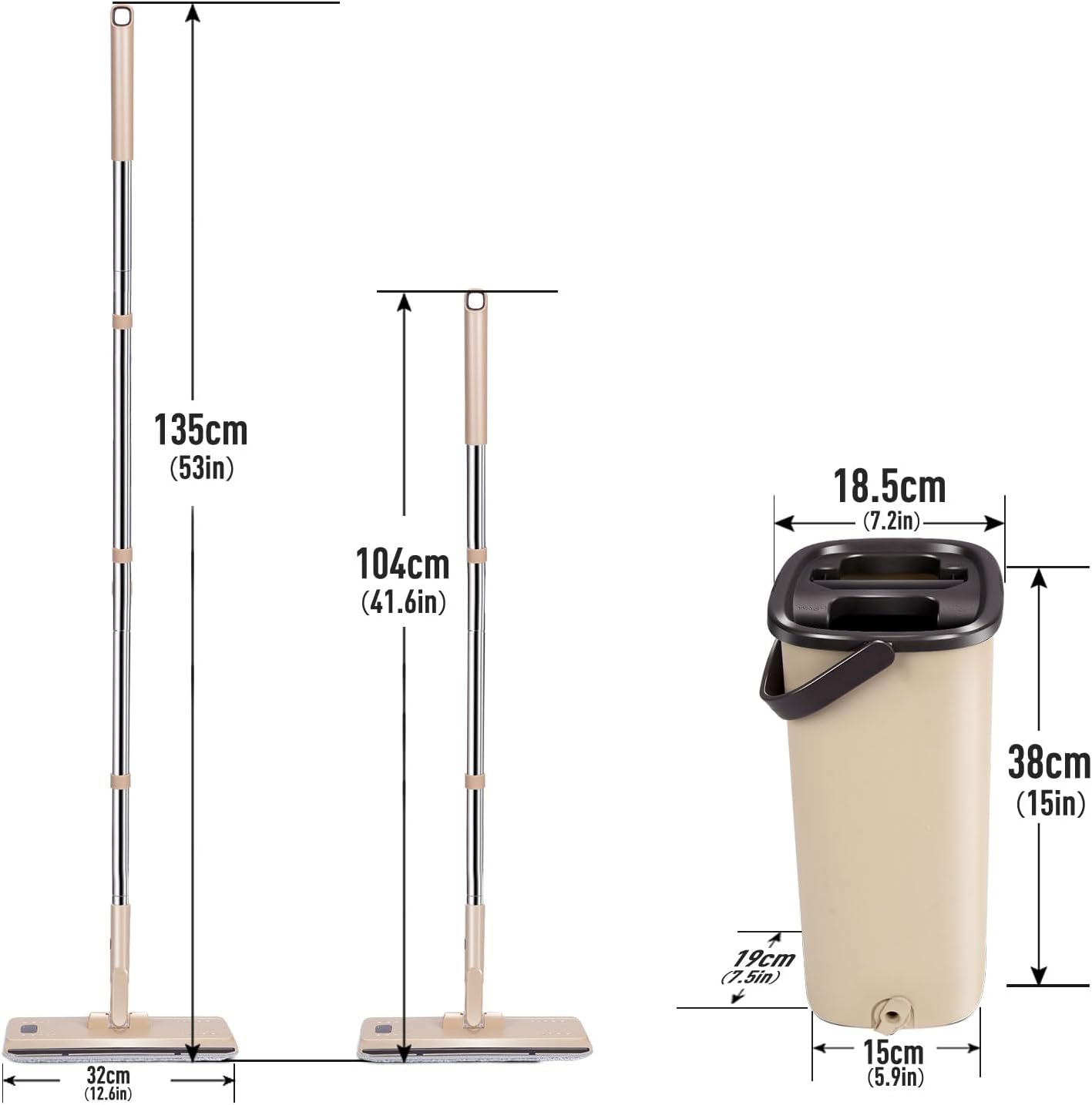Wischmopp-Set mit Auswringfunktion & Eimer, Beige-4l
