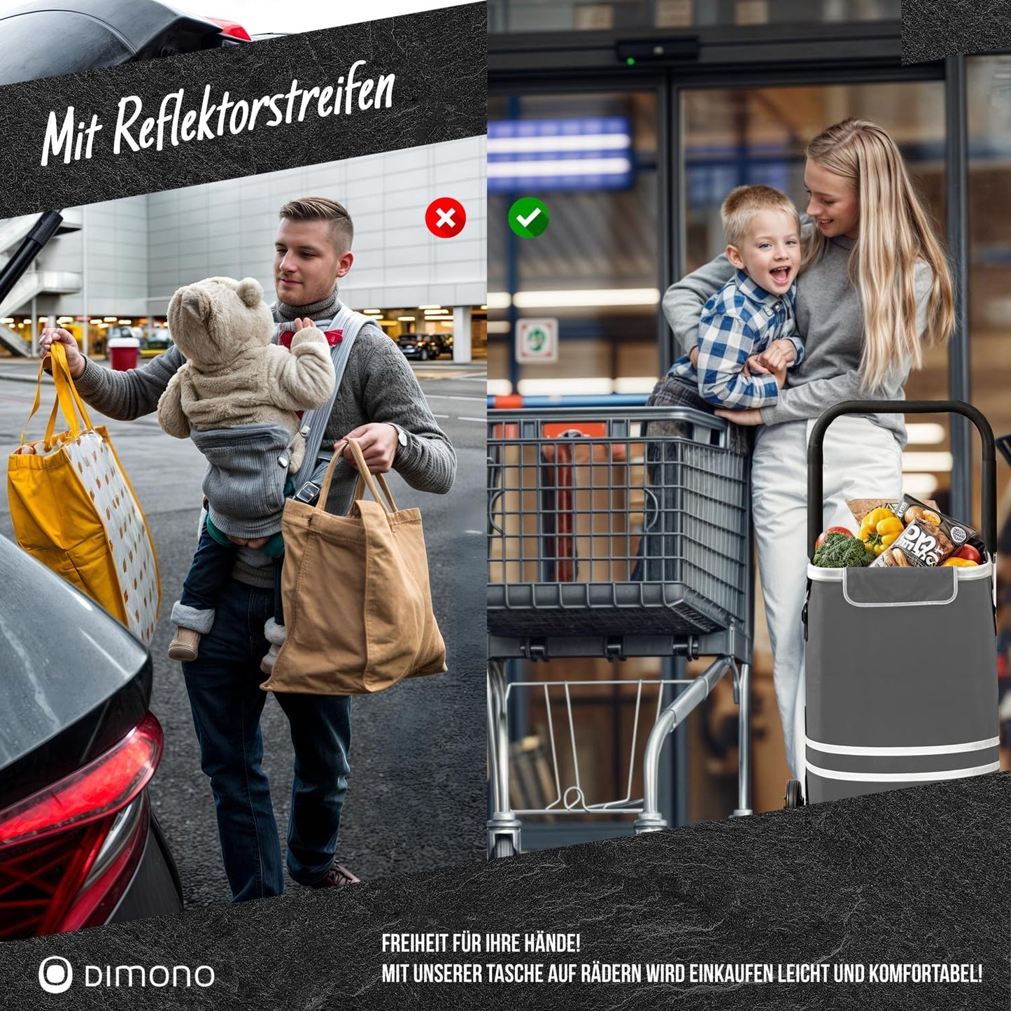 Klappbarer Einkaufstrolley mit Kühlfach, 56 Liter, 30 kg, Grau