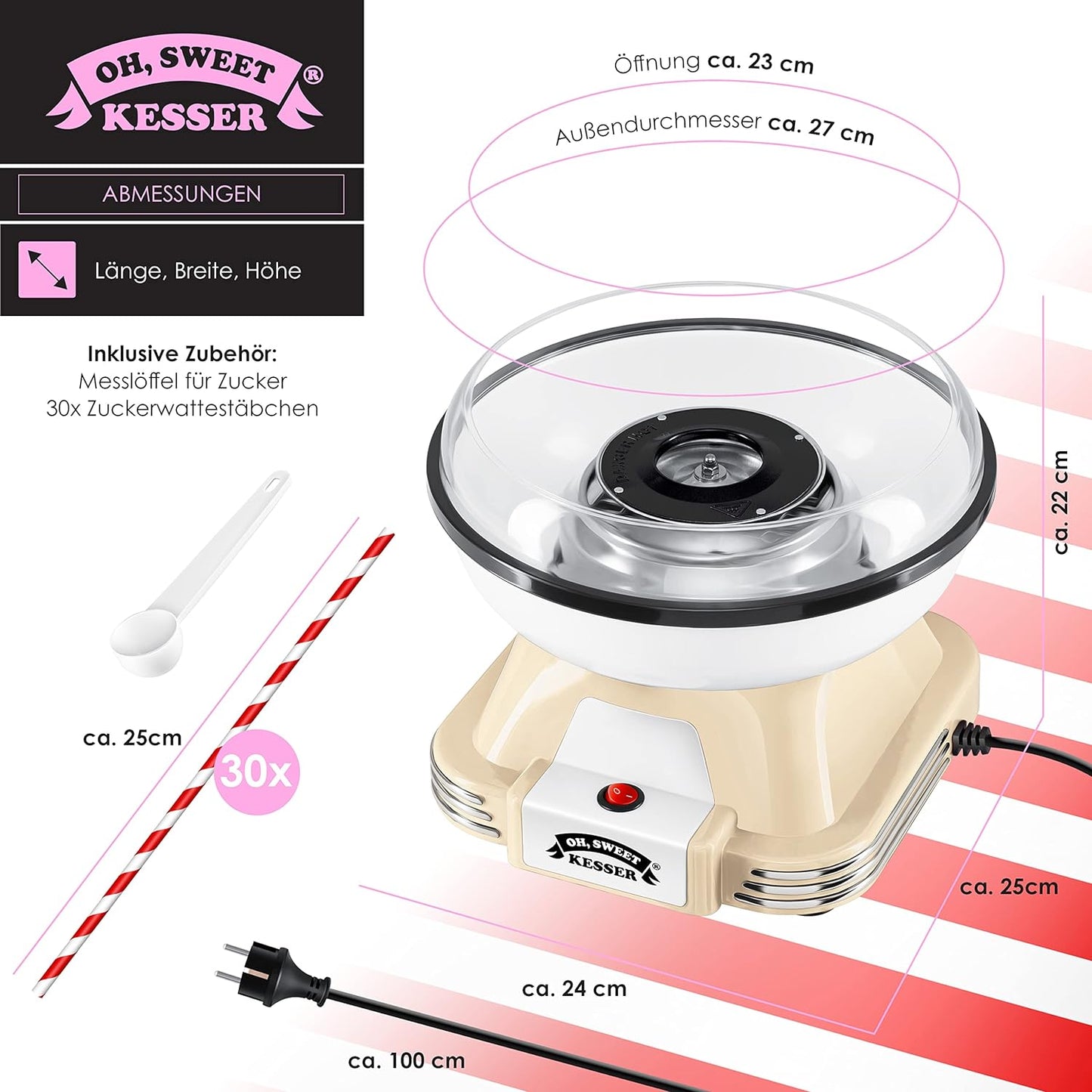 Zuckerwattemaschine Set, Creme / Weiss